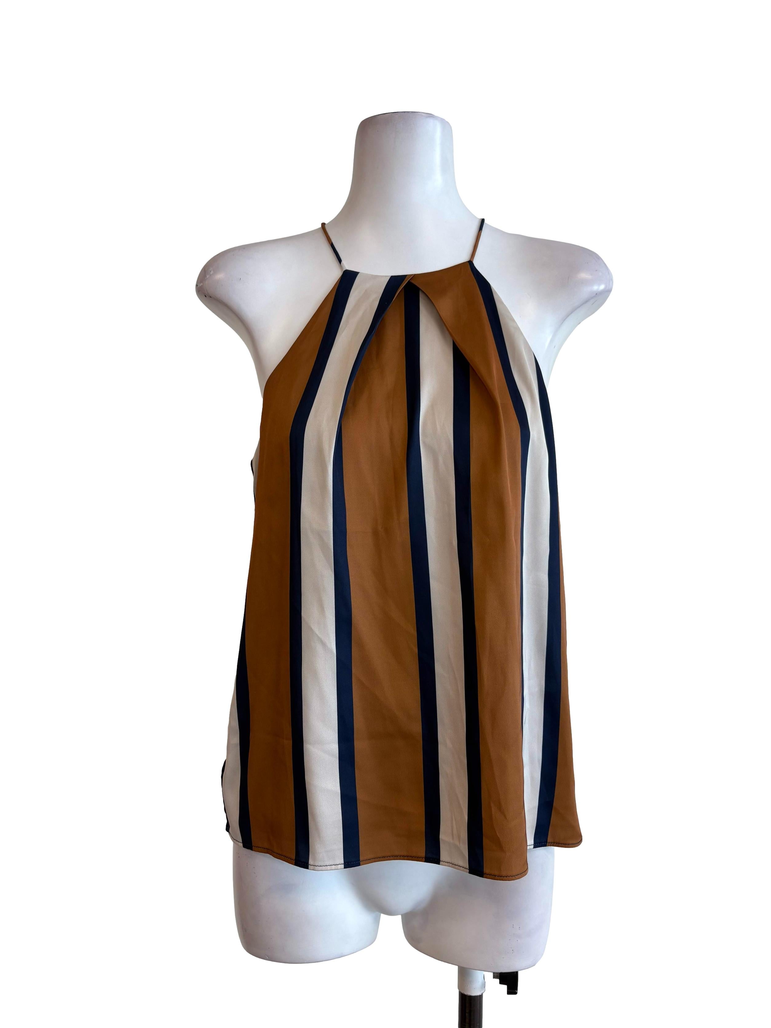 Brown Blue White Wide Striped Slip Top
