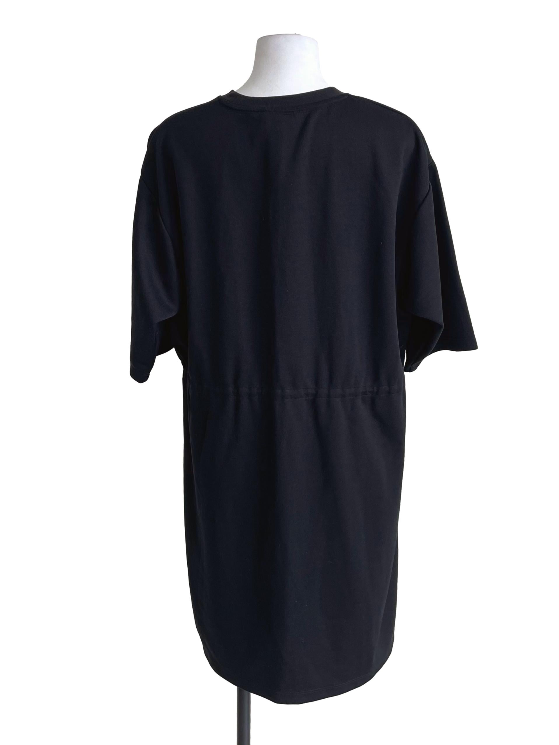 Black Drop Shoulder String Waist Tee Dress