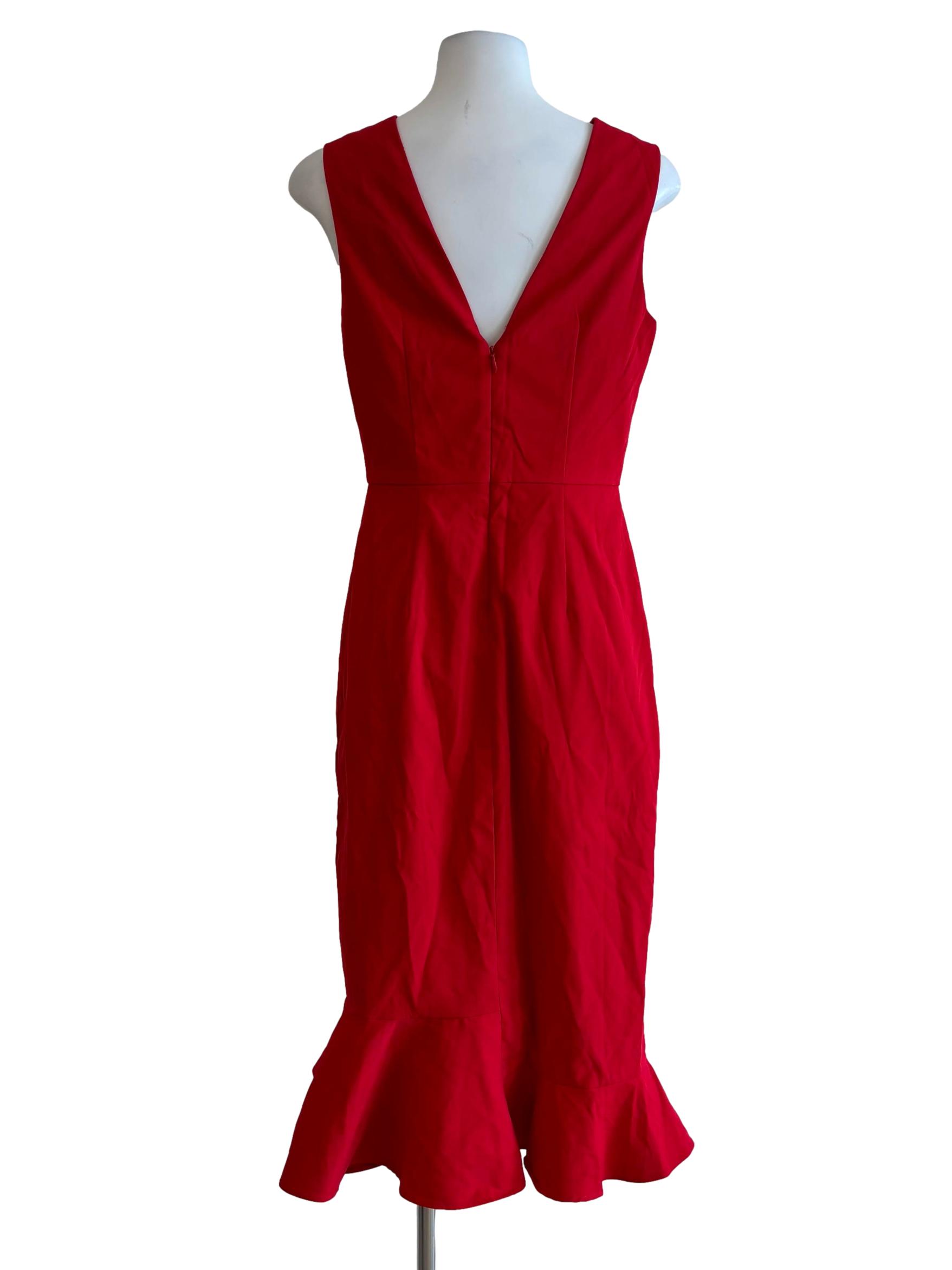 Fire Red V-Neck Sleeveless Pencil Dress