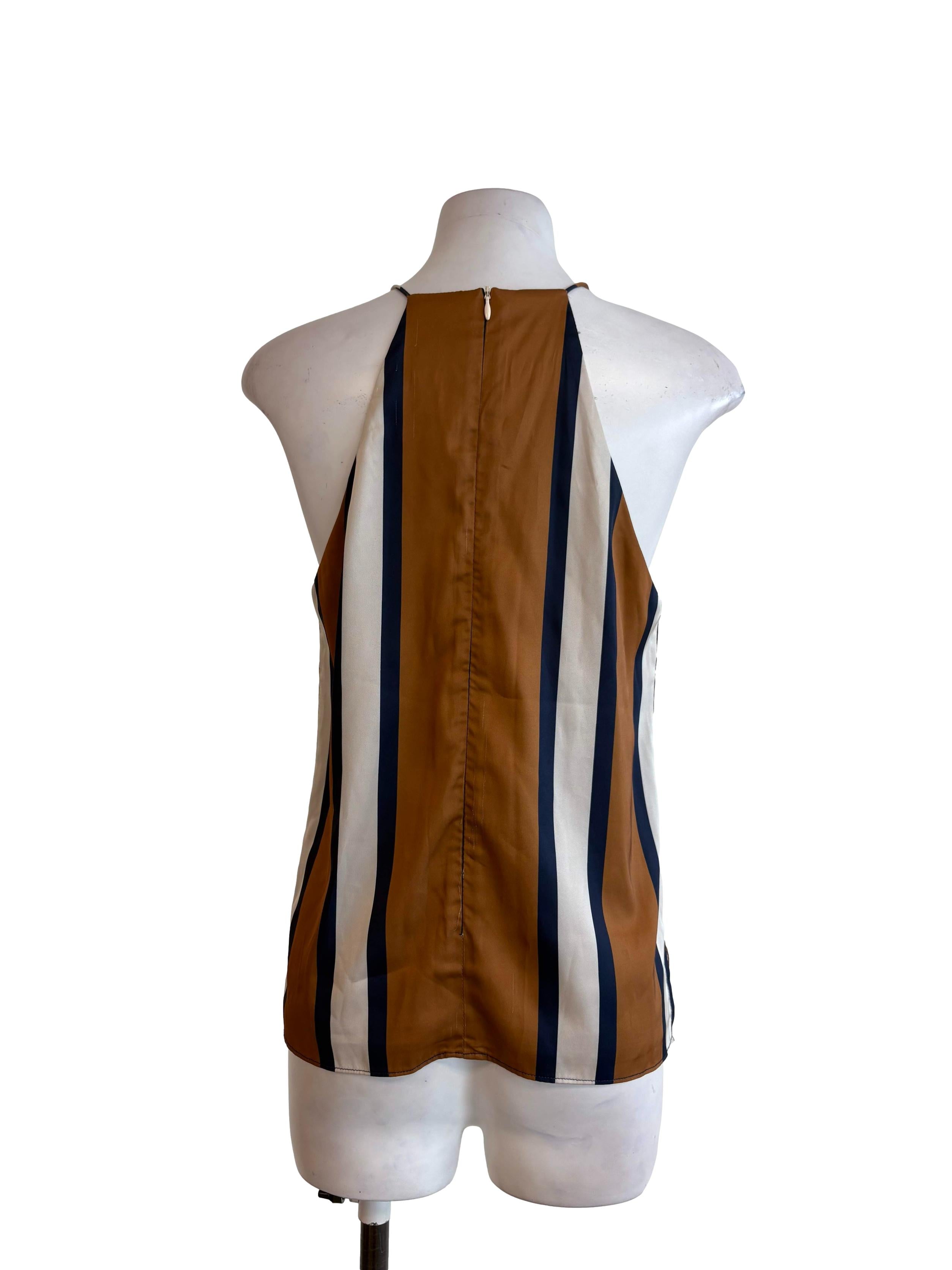 Brown Blue White Wide Striped Slip Top