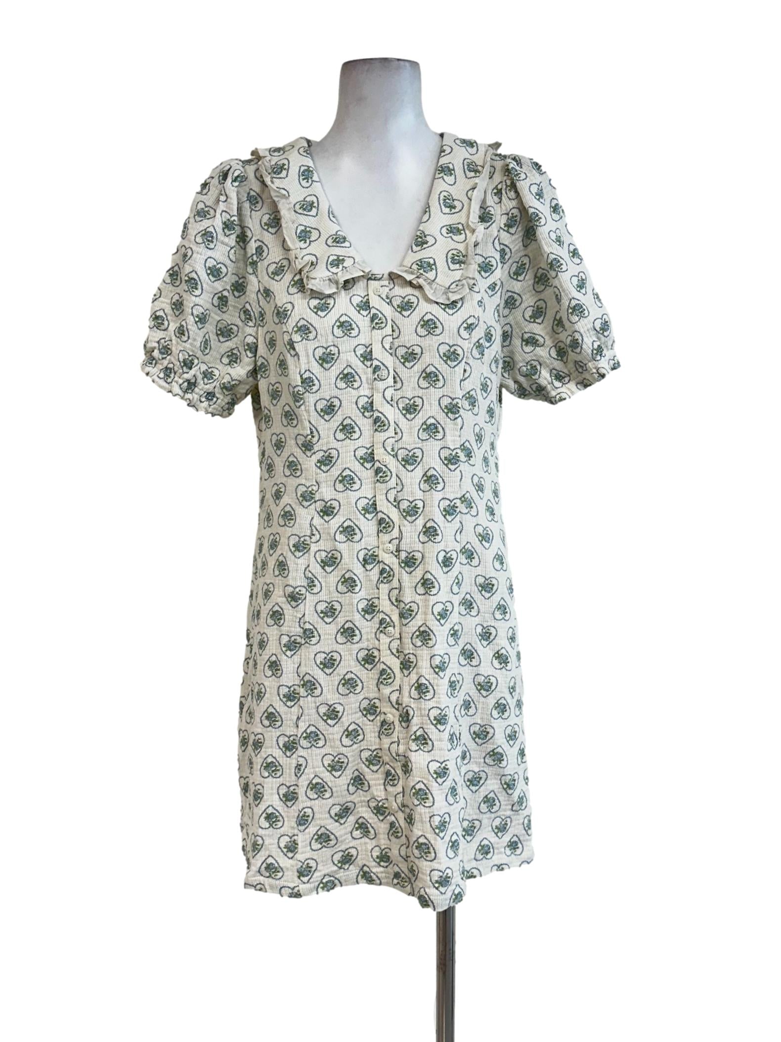 Coconut White Flower Printed Collar Dress