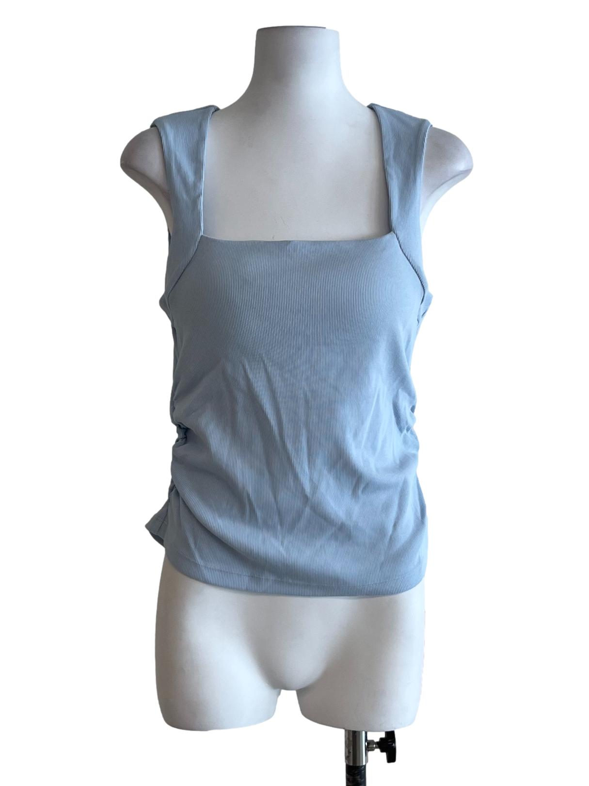 Sky Blue Square Neckline Sleeveless Top