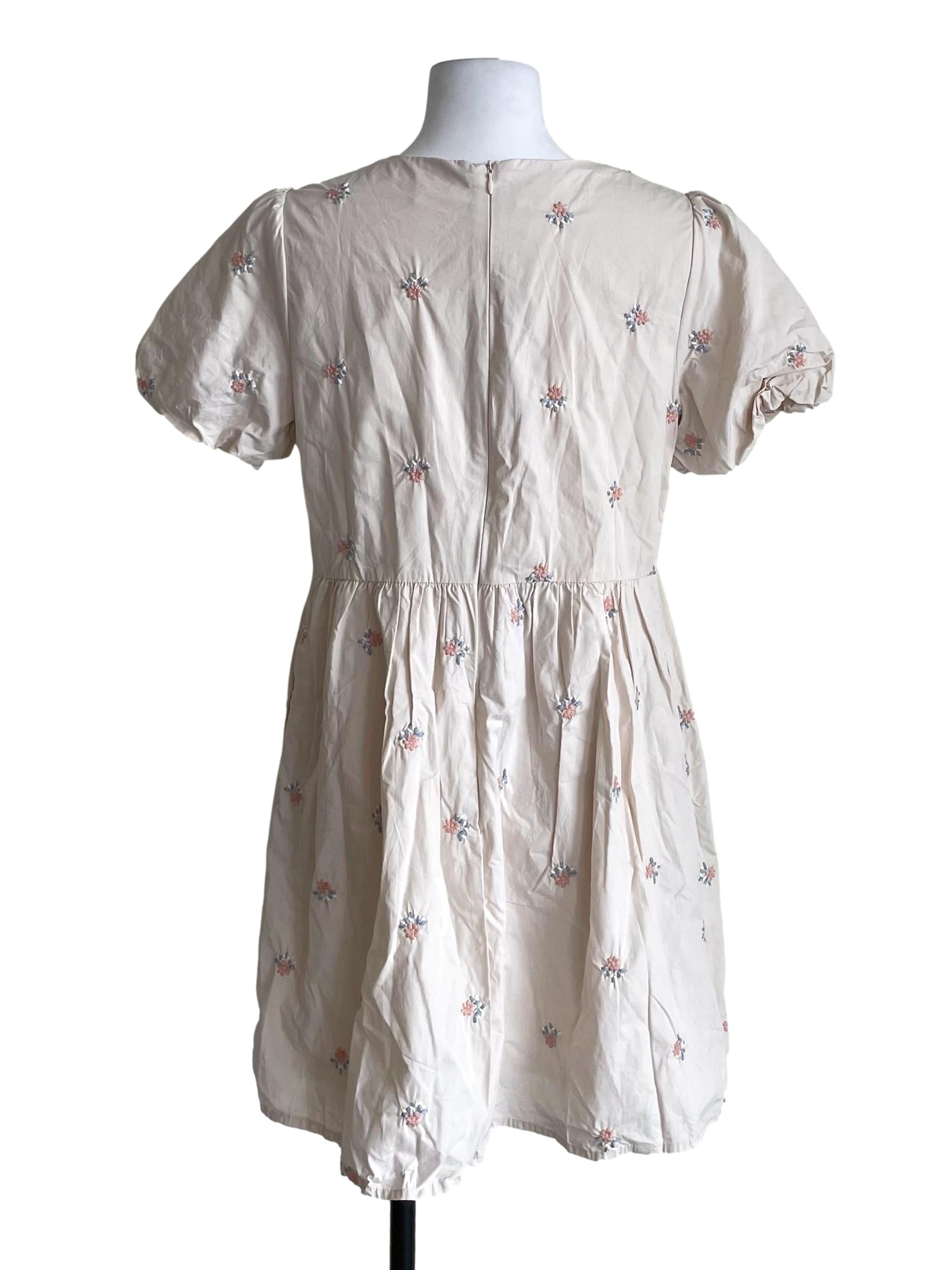 Lace White Floral Puff Sleeves Dress