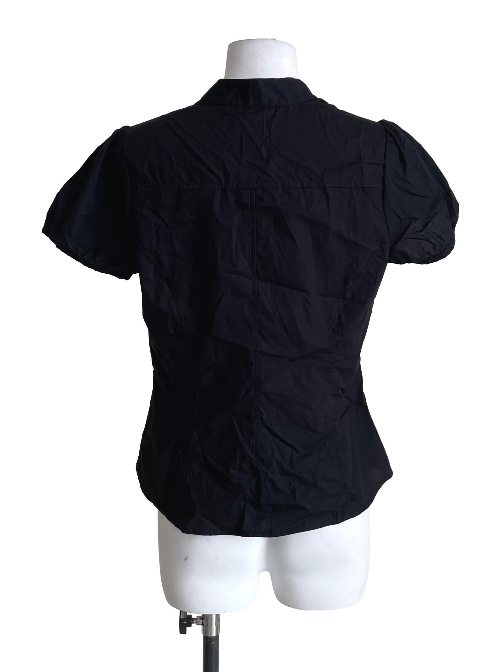 Black Collar Open Neck Blouse