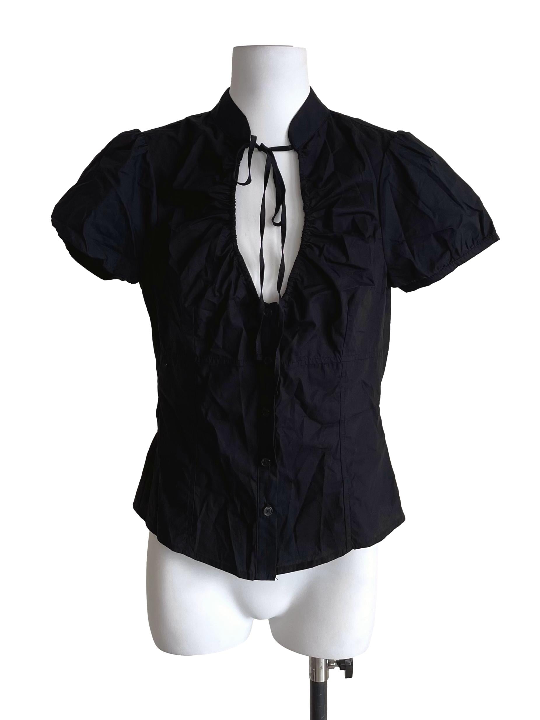 Black Collar Open Neck Blouse