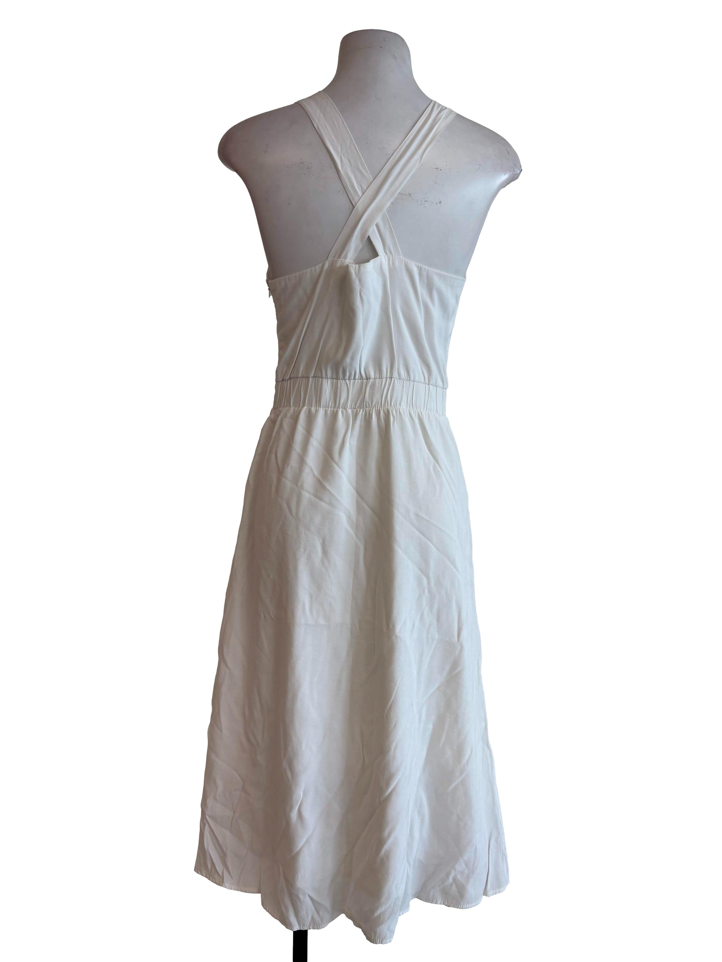 White Square Collar Dress With Tortoiseshell Button