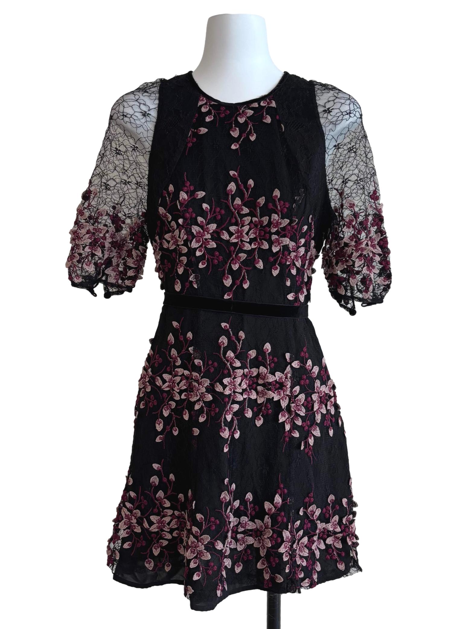 Onyx Black Embroidered Lace Dress