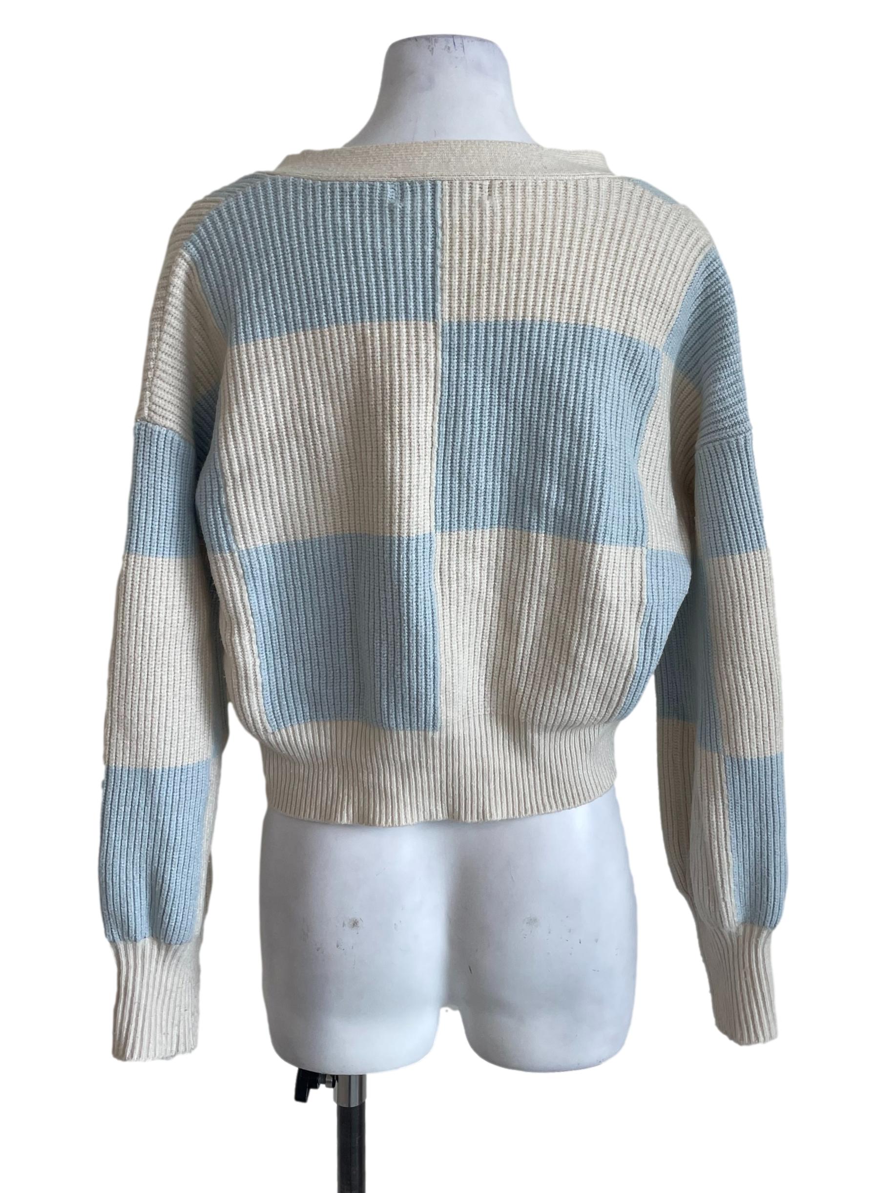 Blue And Cream Checked Cardigan