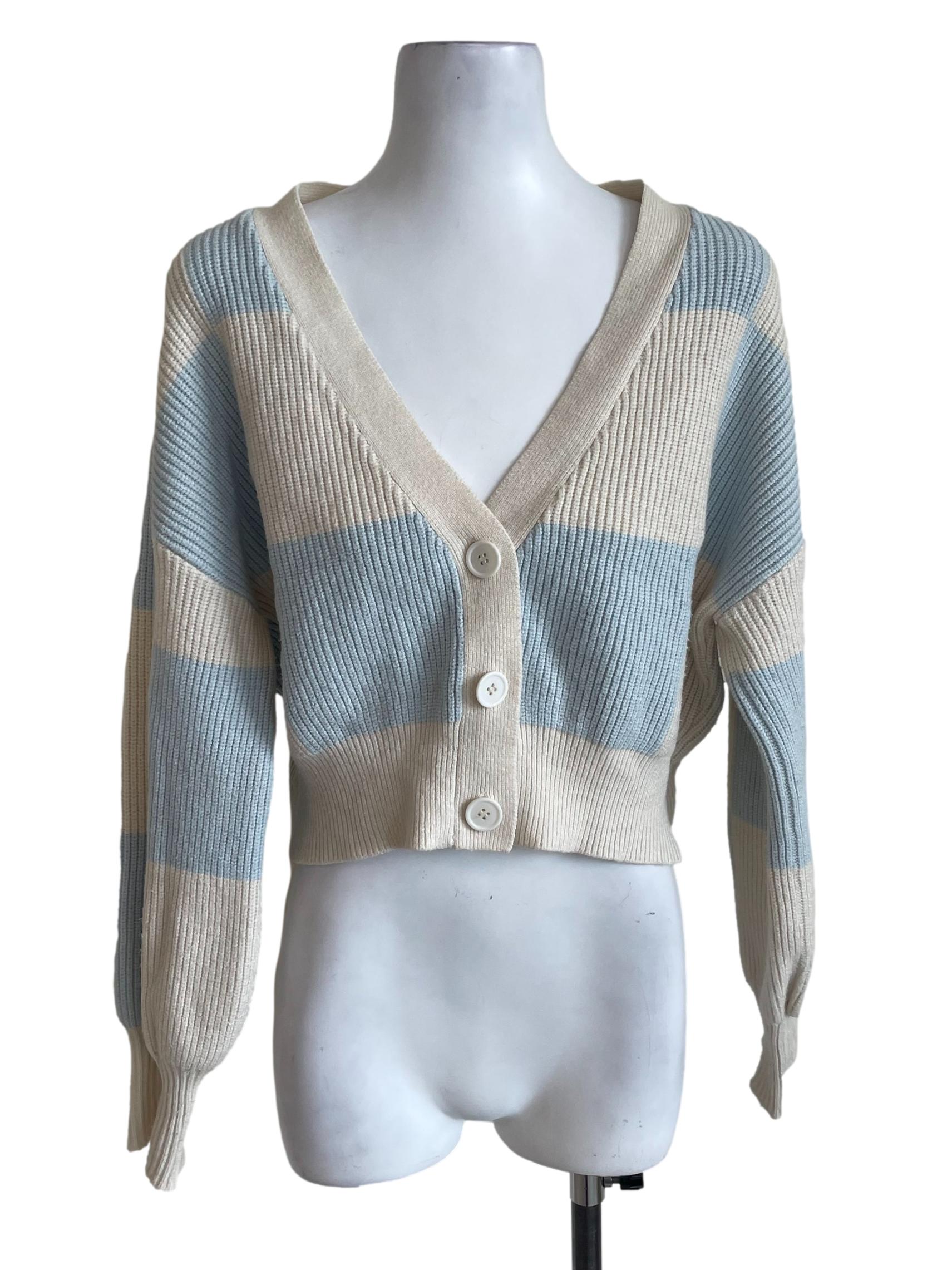 Blue And Cream Checked Cardigan