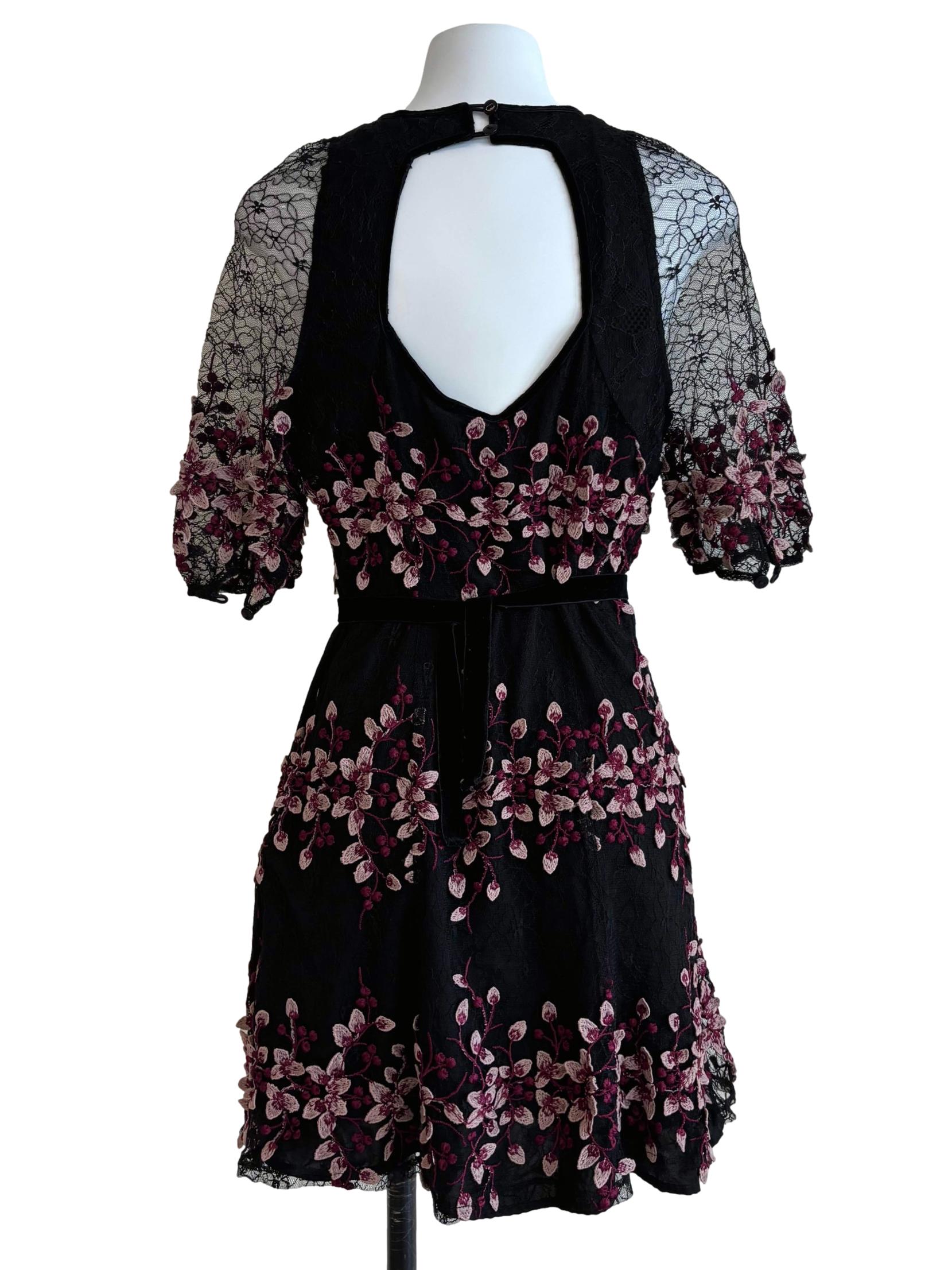 Onyx Black Embroidered Lace Dress