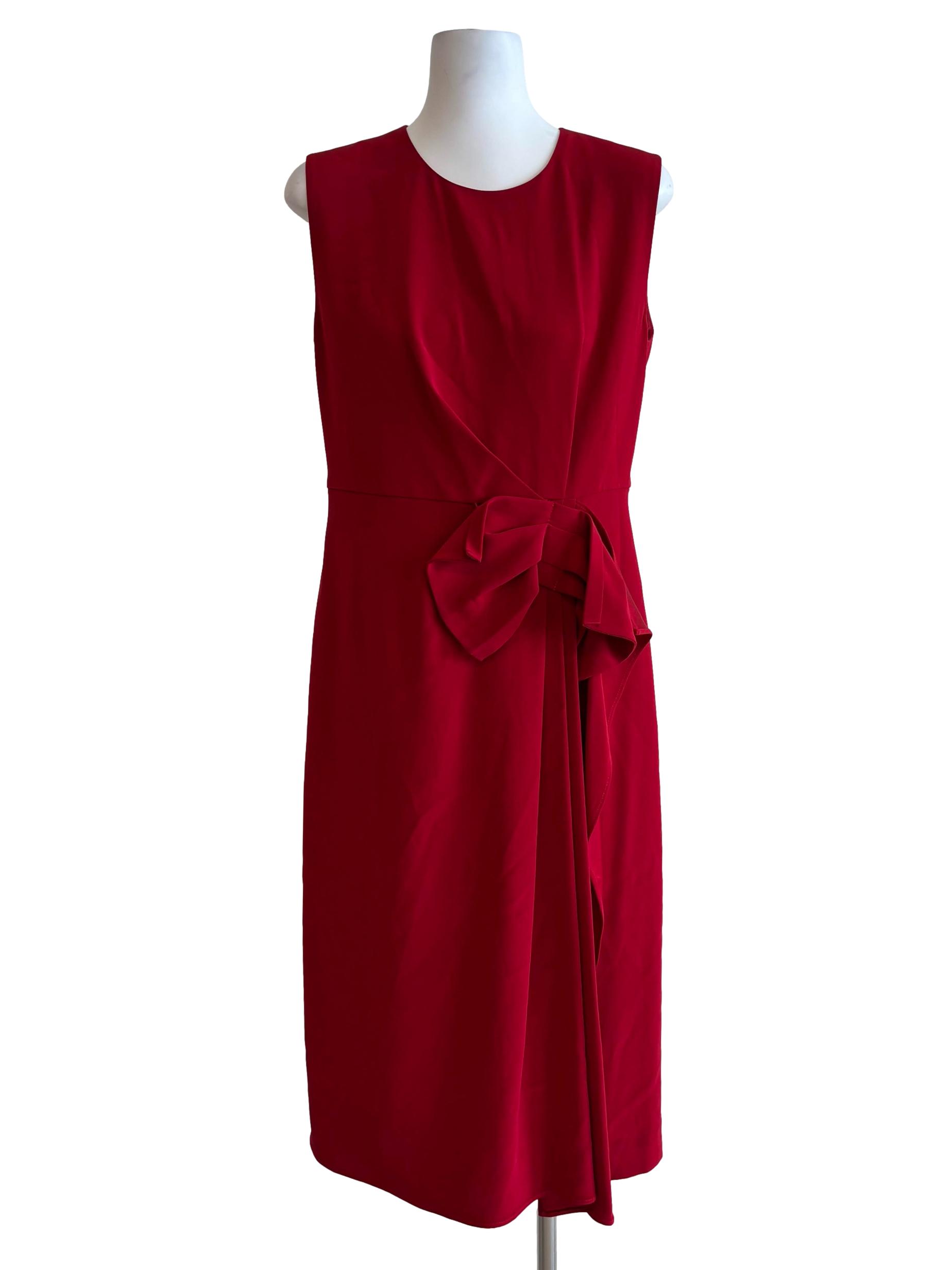 Crimson Red Sleeveless Front Pleat Dress