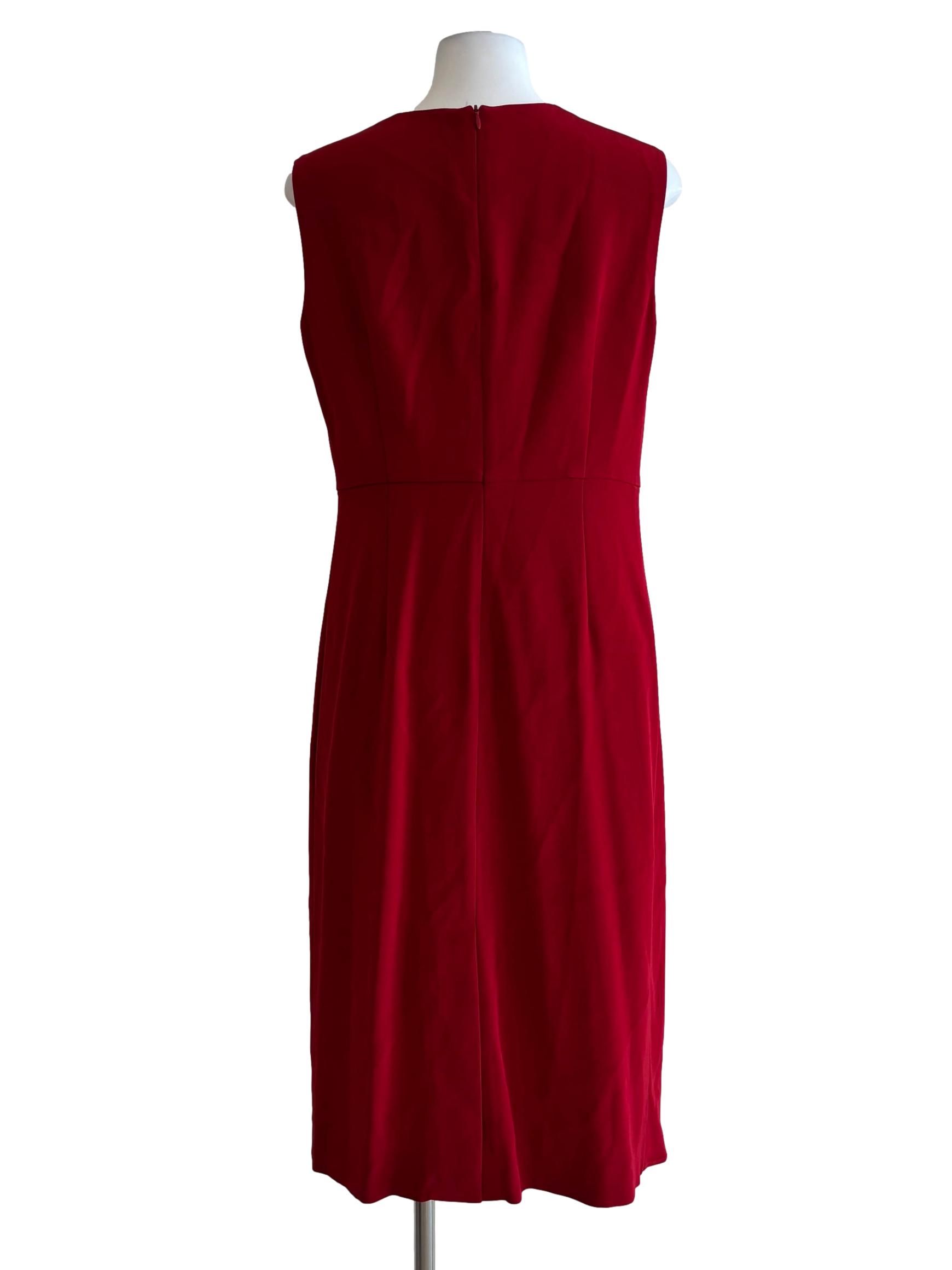 Crimson Red Sleeveless Front Pleat Dress
