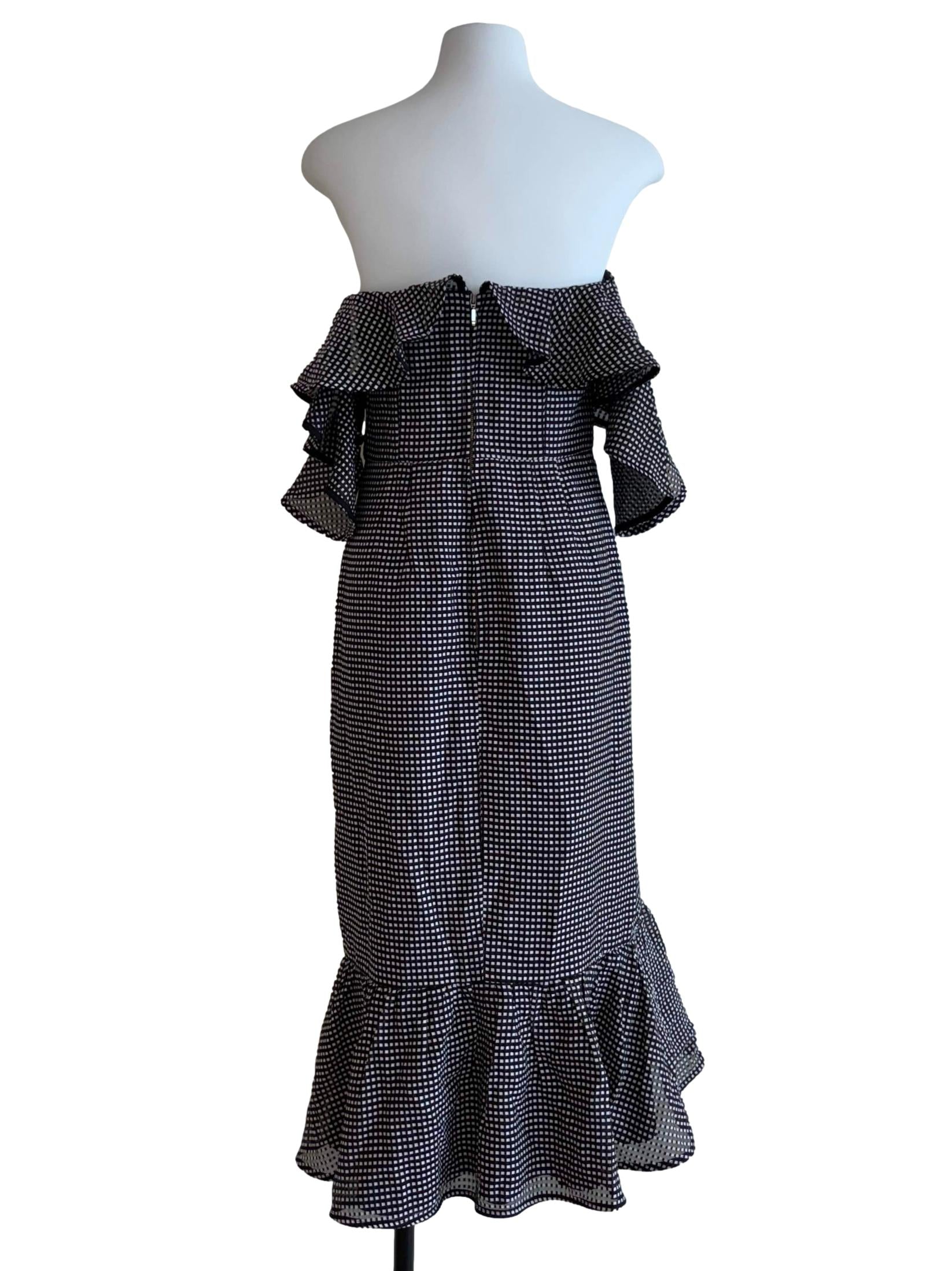 Black And White Off Shoulder Ruffle Dress