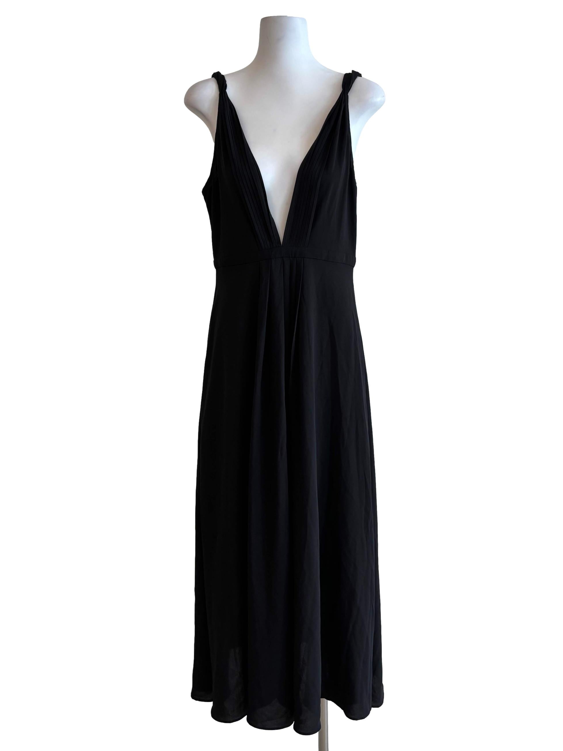 Soft Black Plunged Twist Strap Dress