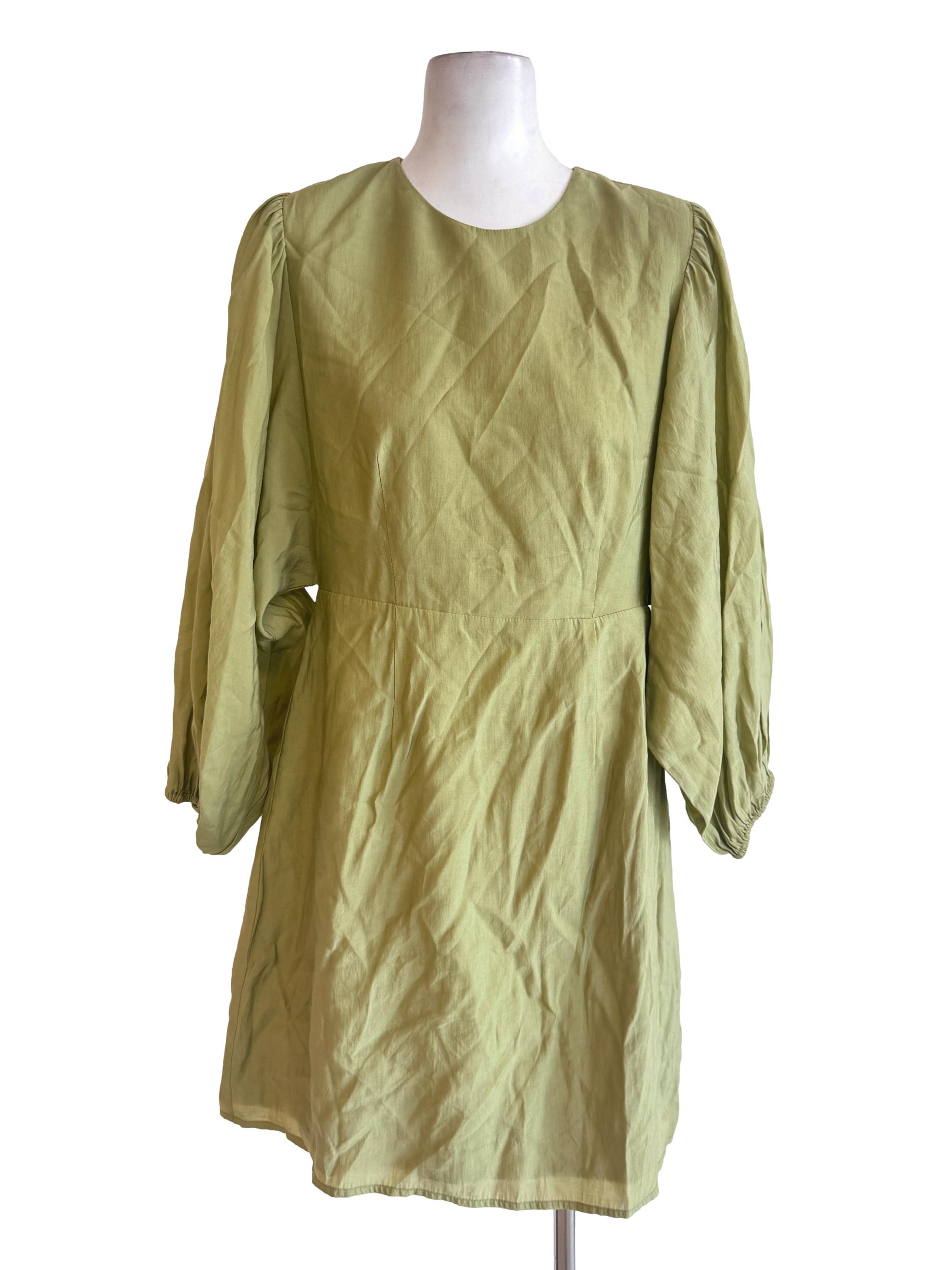 Green Plain Batwing Sleeves Dress LB