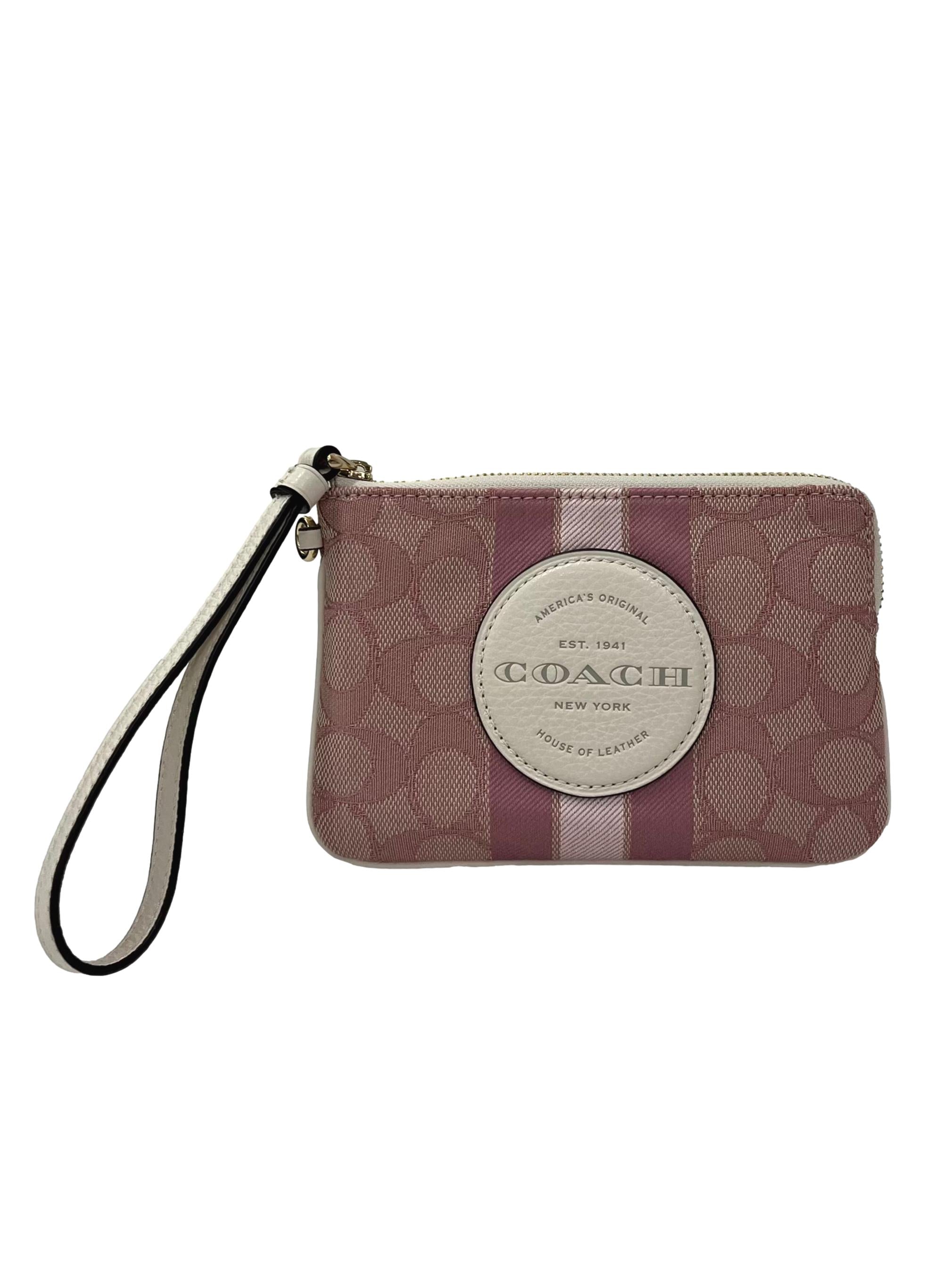 Blush Pink Leather Dempsey Signature Jacquard Corner Zip Wristlet CSN