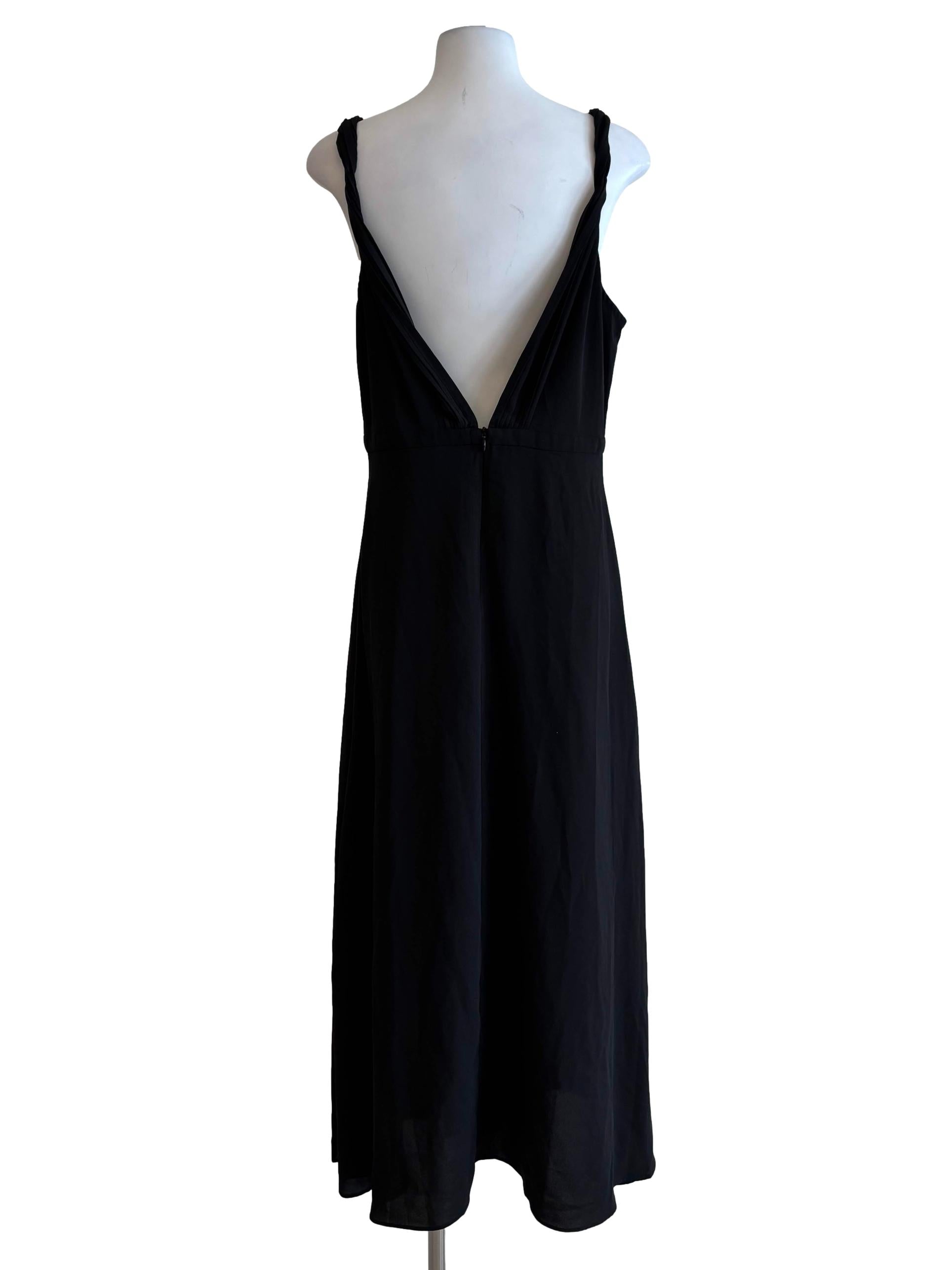 Soft Black Plunged Twist Strap Dress