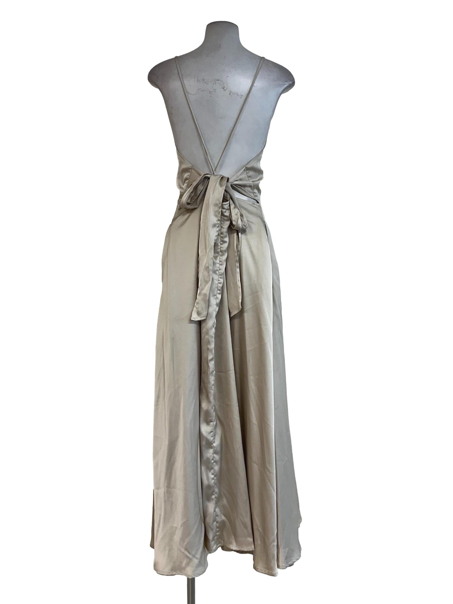 Eggnog Satin Halter Straps Maxi Dress