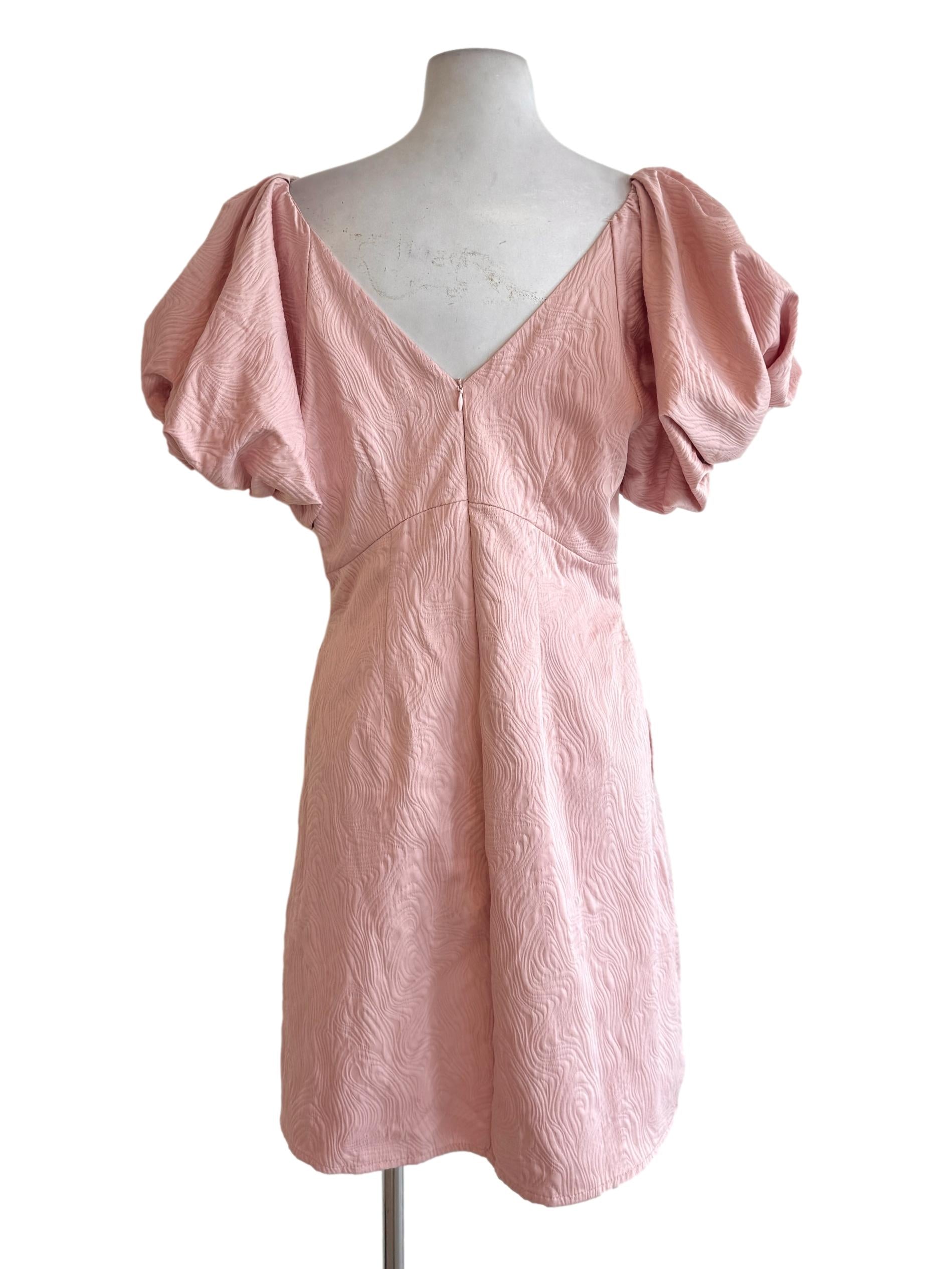 Pink Puffed Sleeves Patterned Dress