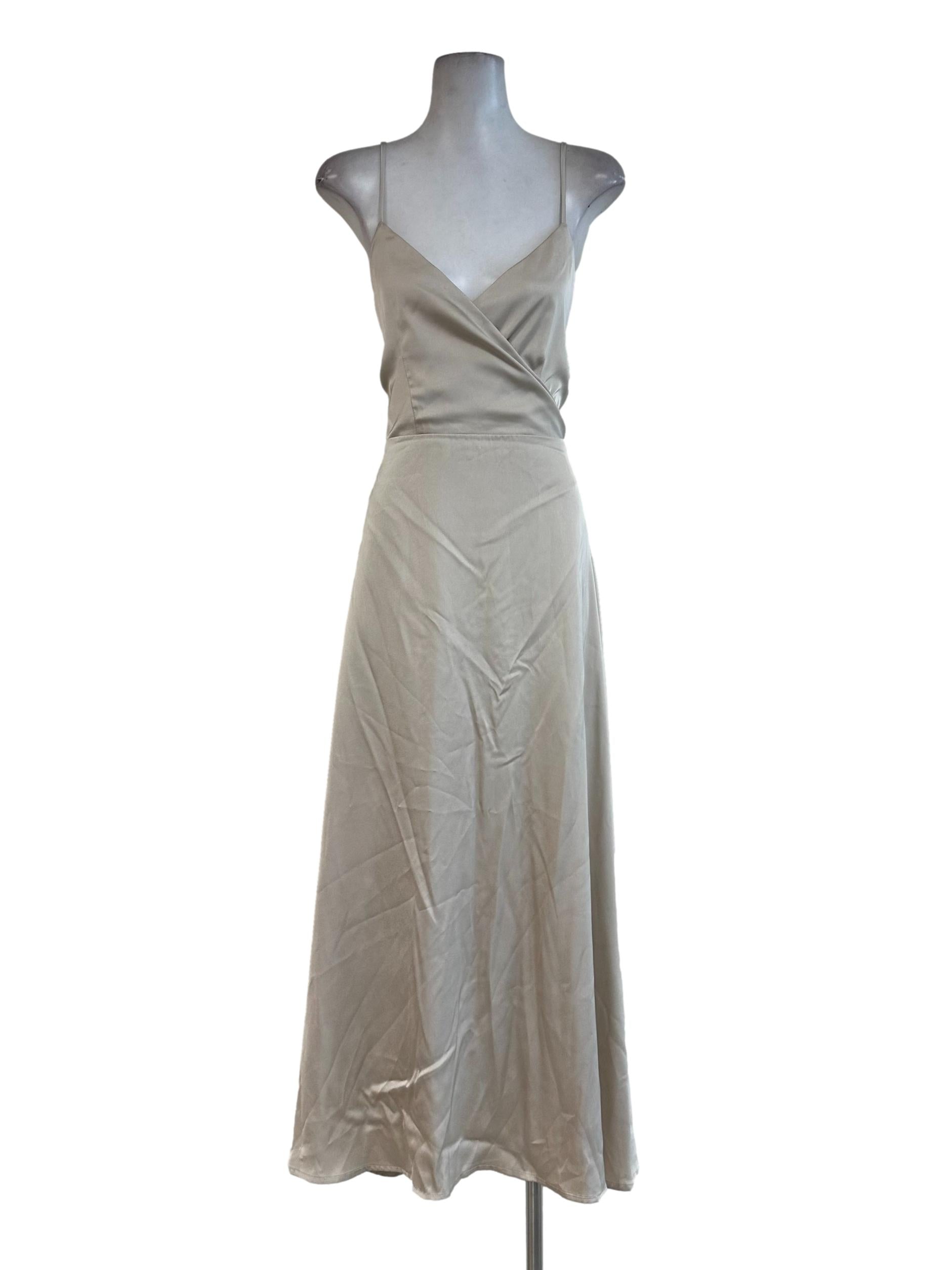 Eggnog Satin Halter Straps Maxi Dress