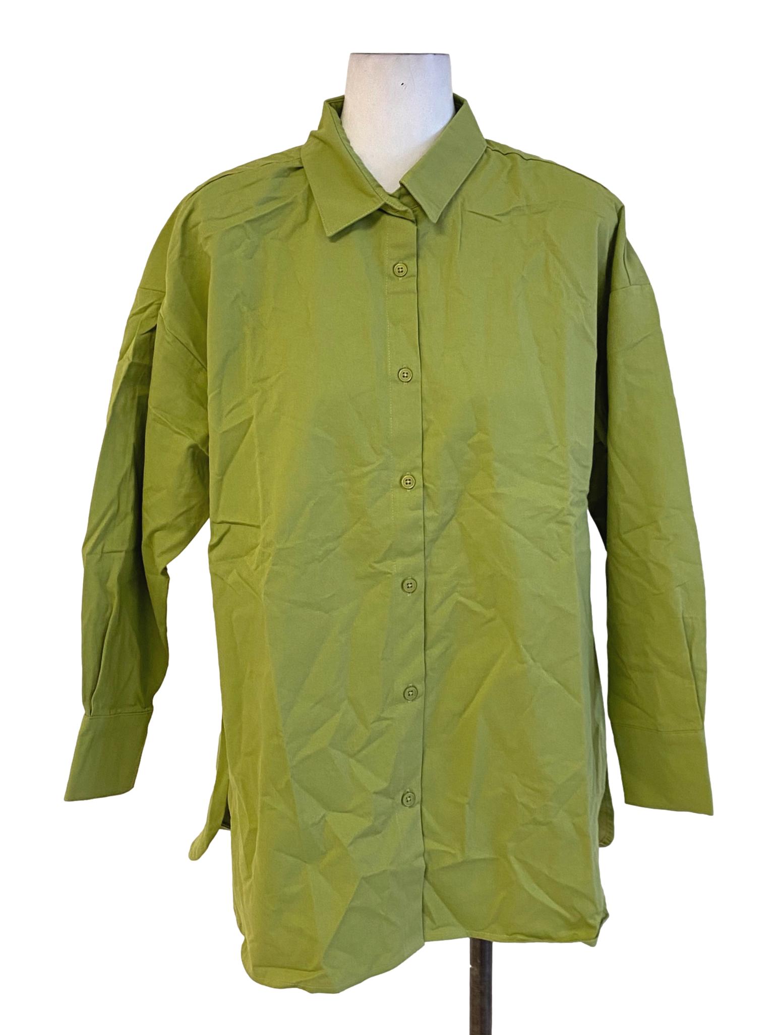 Olive Green Buttoned Down Long Sleeve Shirt Blouse TCL
