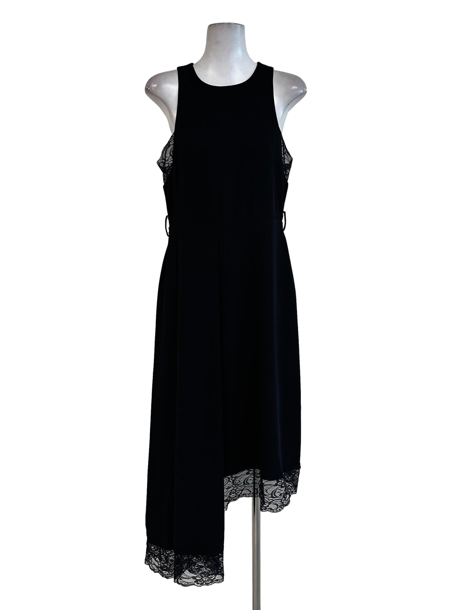 Blue Black Jewel Neck Lace Dress