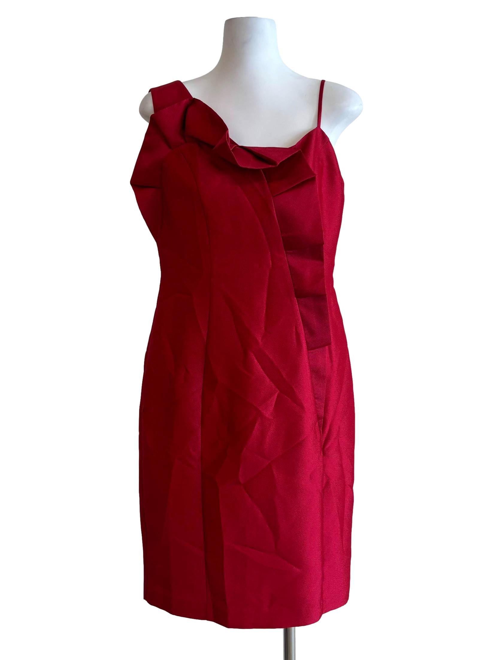 Lava Red Asymmetrical Pencil Dress