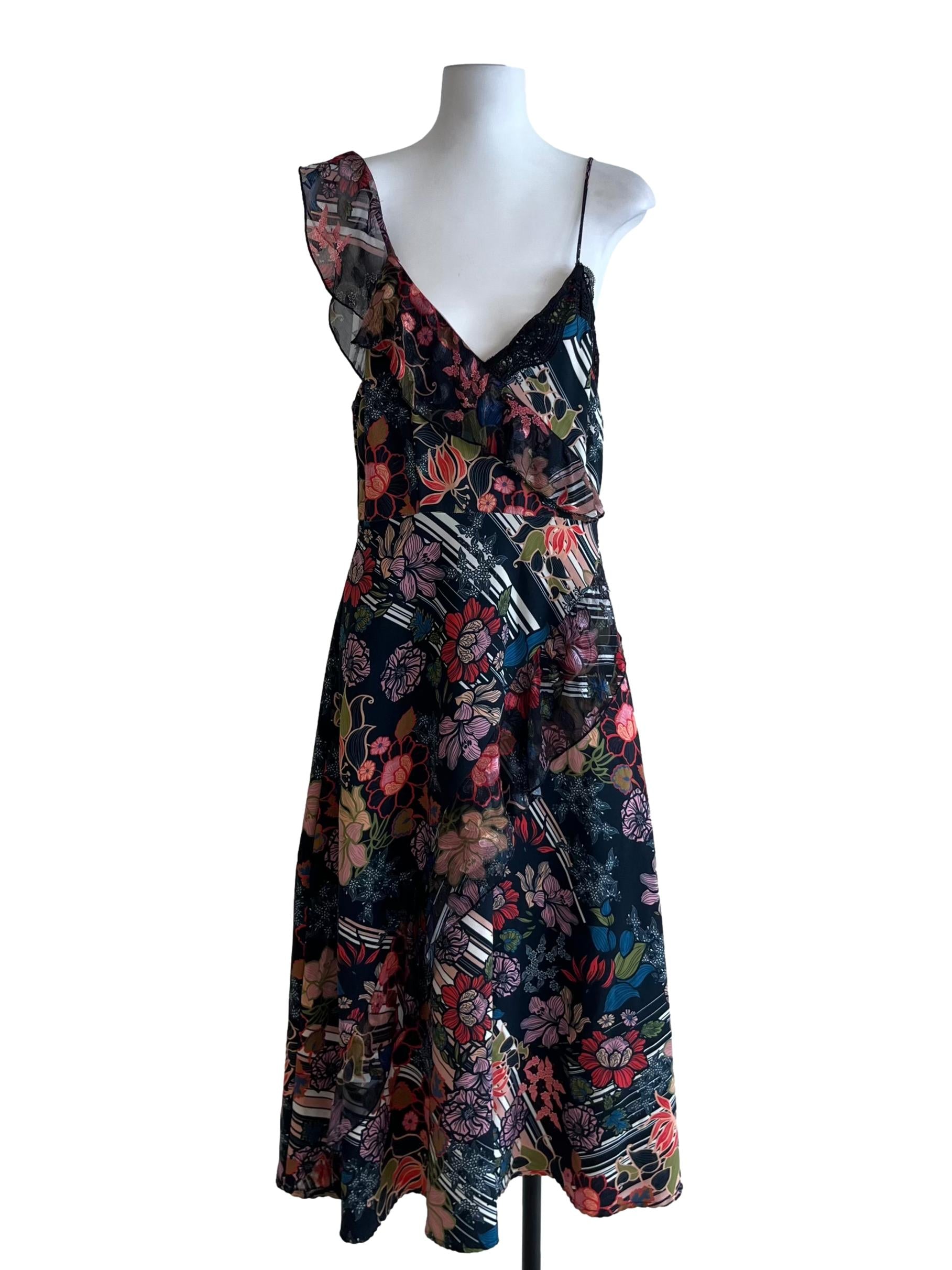 Peacock Blue Floral A-Line Dress
