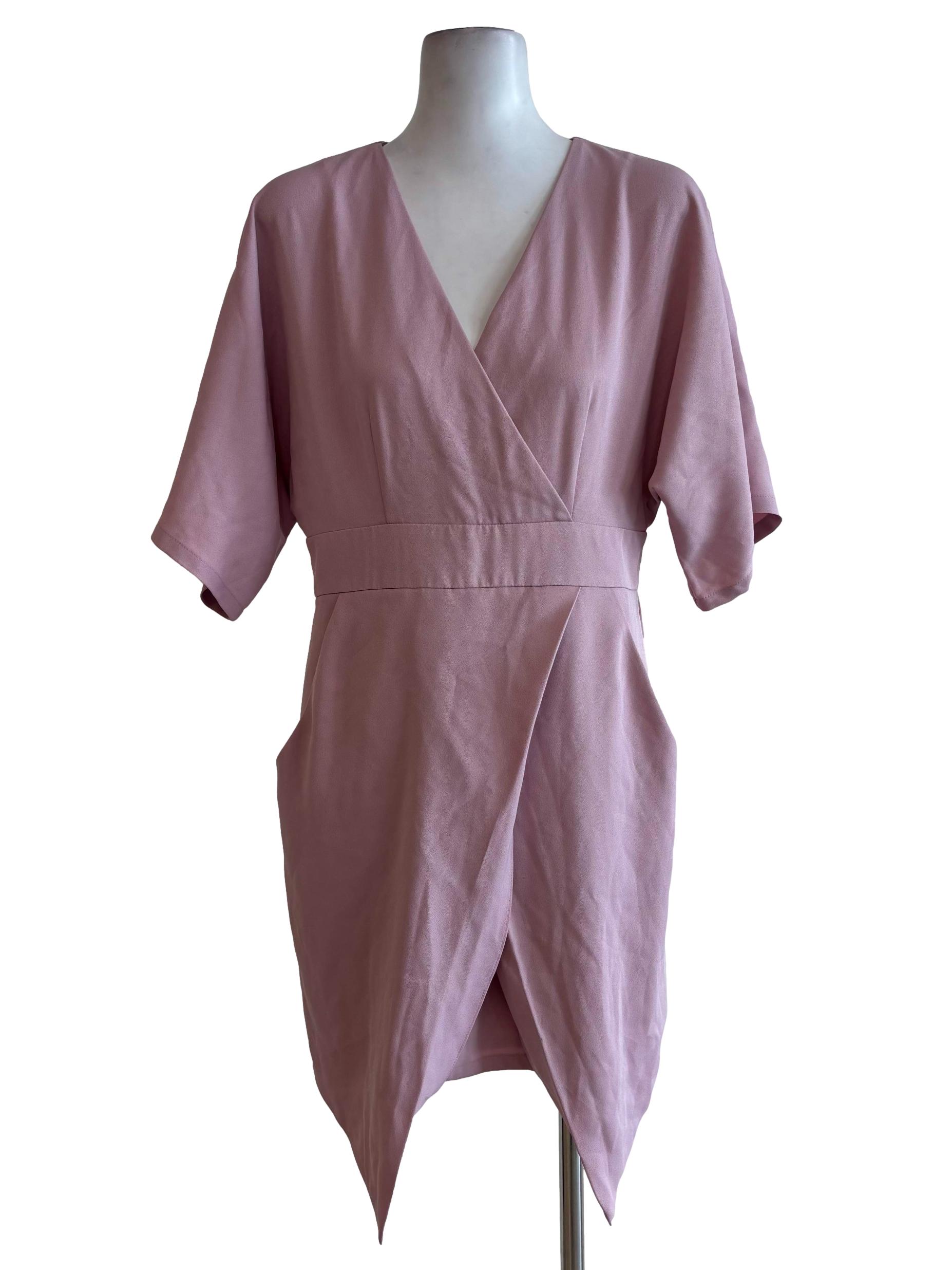 Blush Pink V Neck Short Sleeved Dress