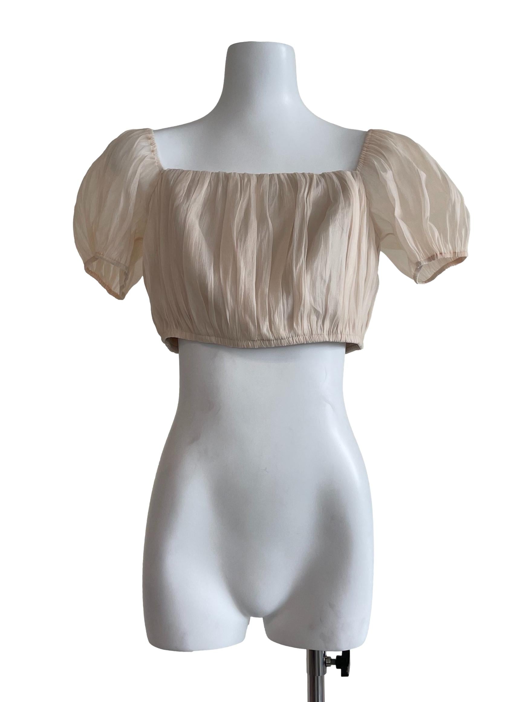 Cream Chiffon Puff Crop Top