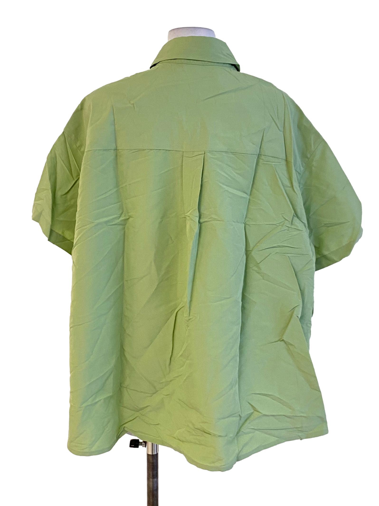 Sage Green Buttoned Down Cropped Sleeve Shirt Blouse