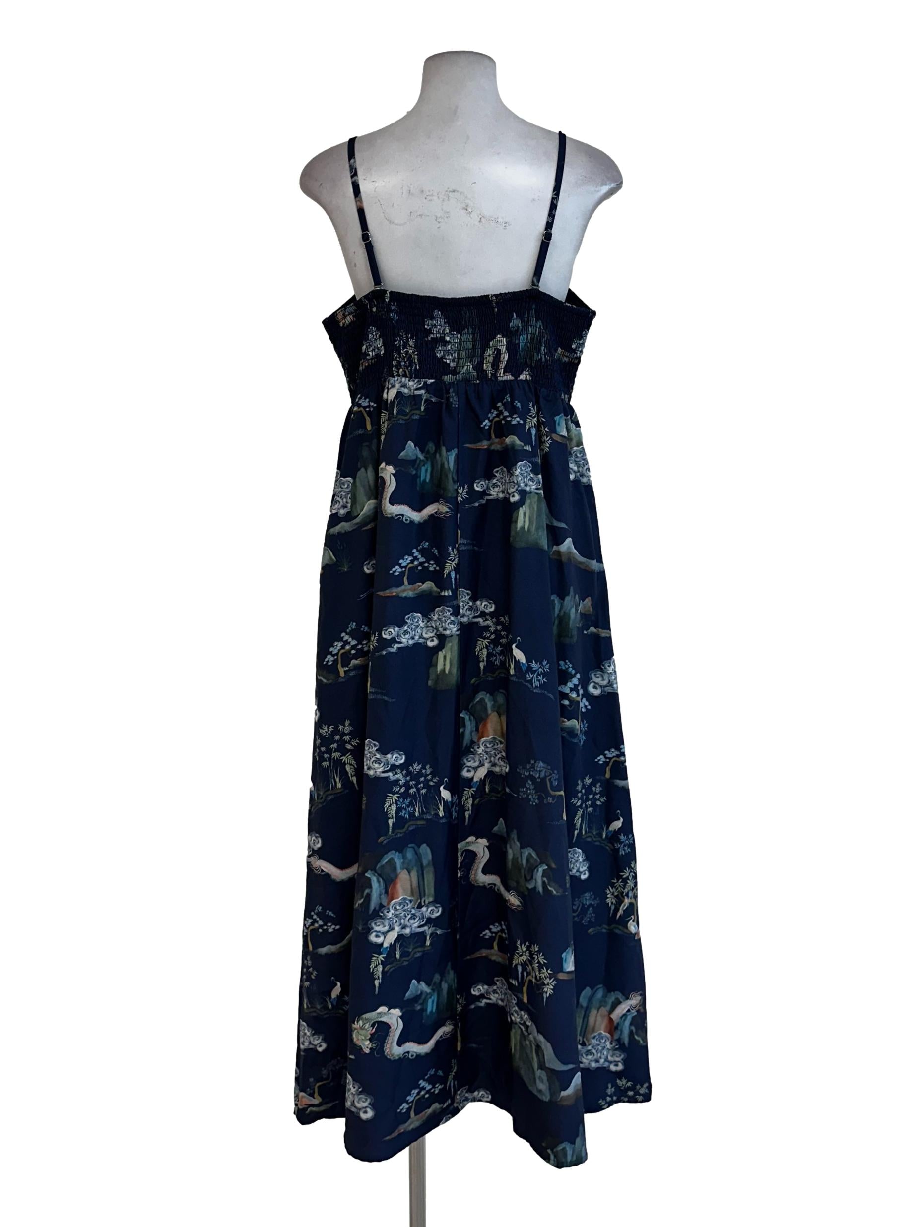 Bluish Grey Floral Pattern Maxi Dress