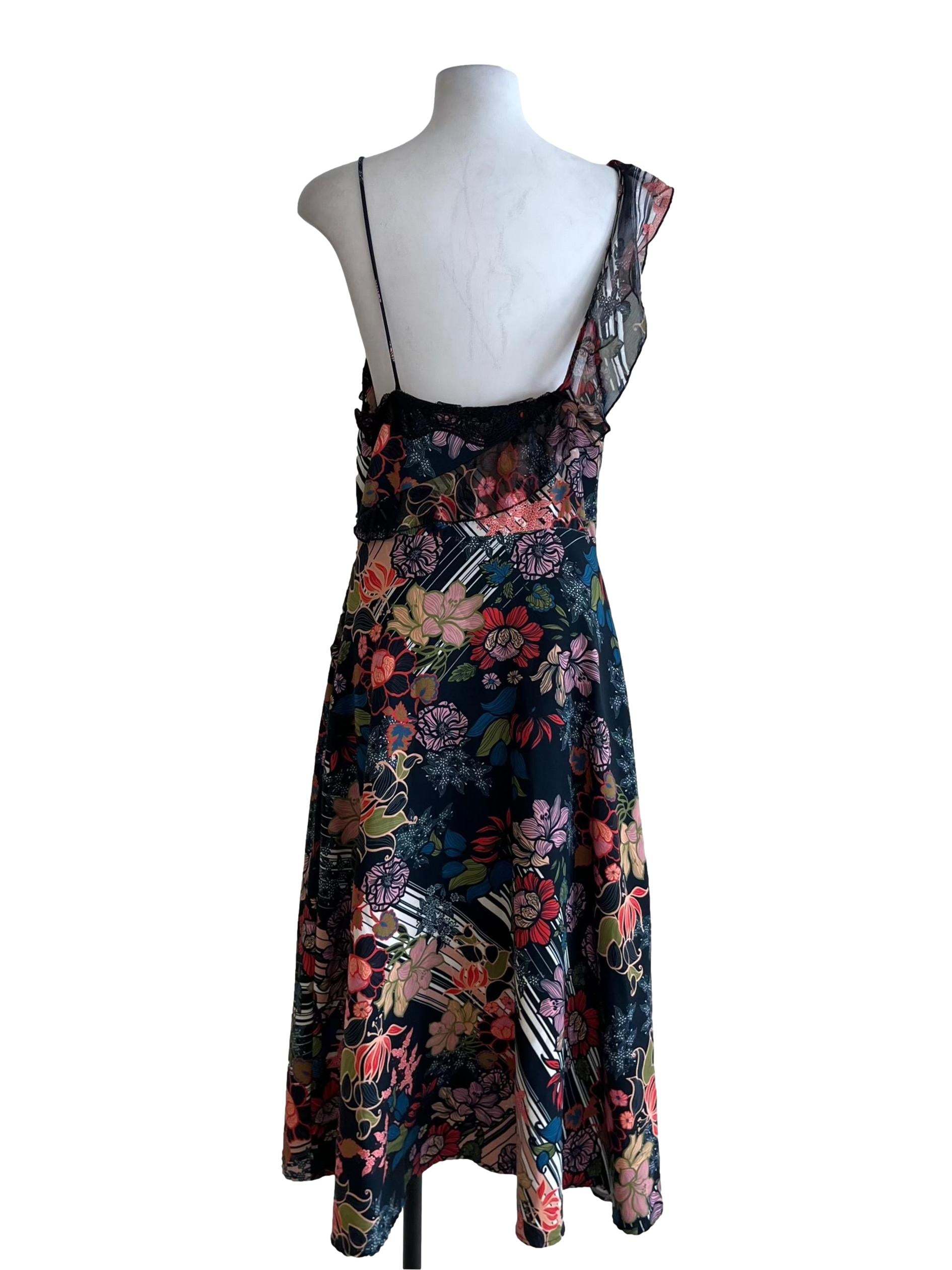 Peacock Blue Floral A-Line Dress