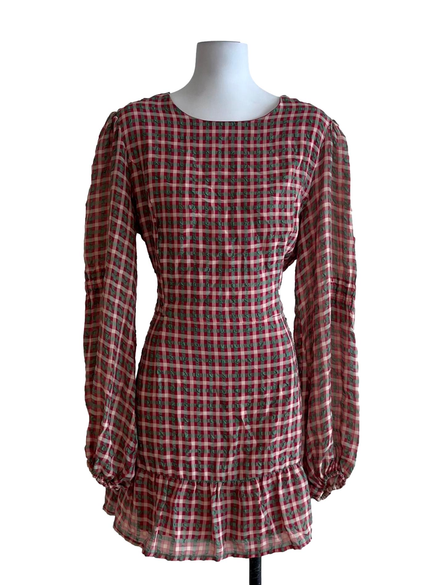 Magenta Pink Gingham Empire Dress