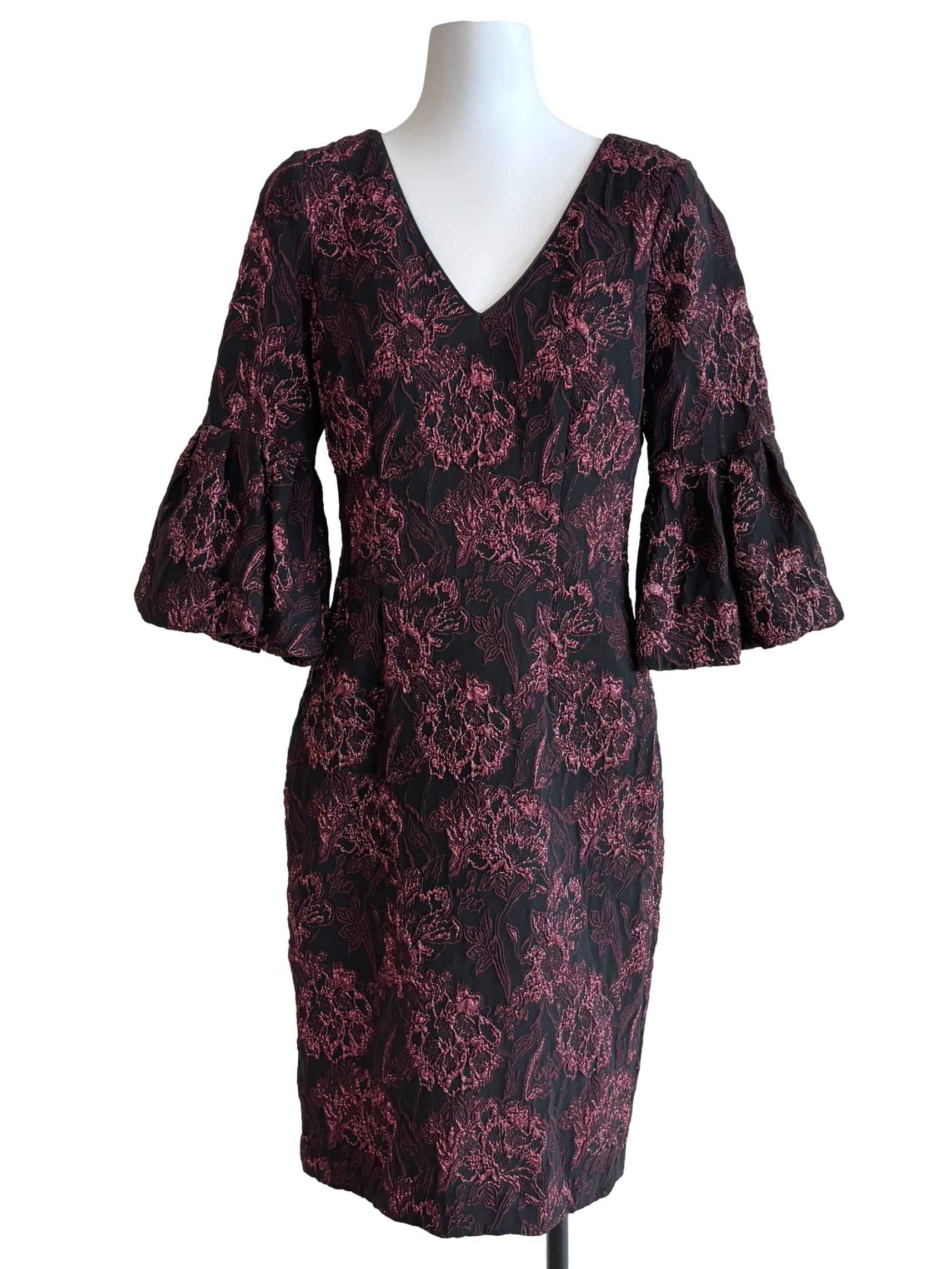Black Rosewood Bell Sleeve Sheath Dress
