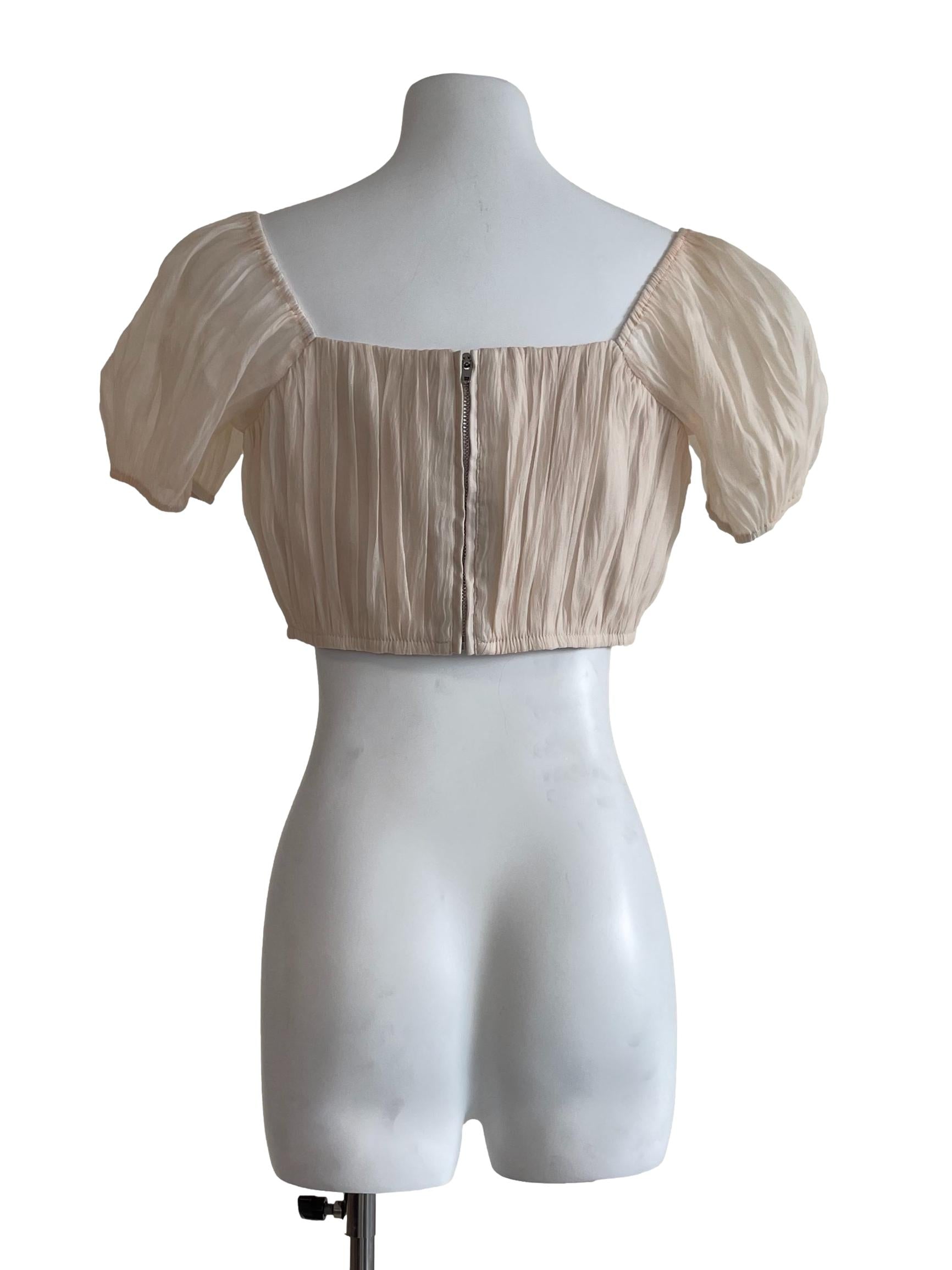 Cream Chiffon Puff Crop Top