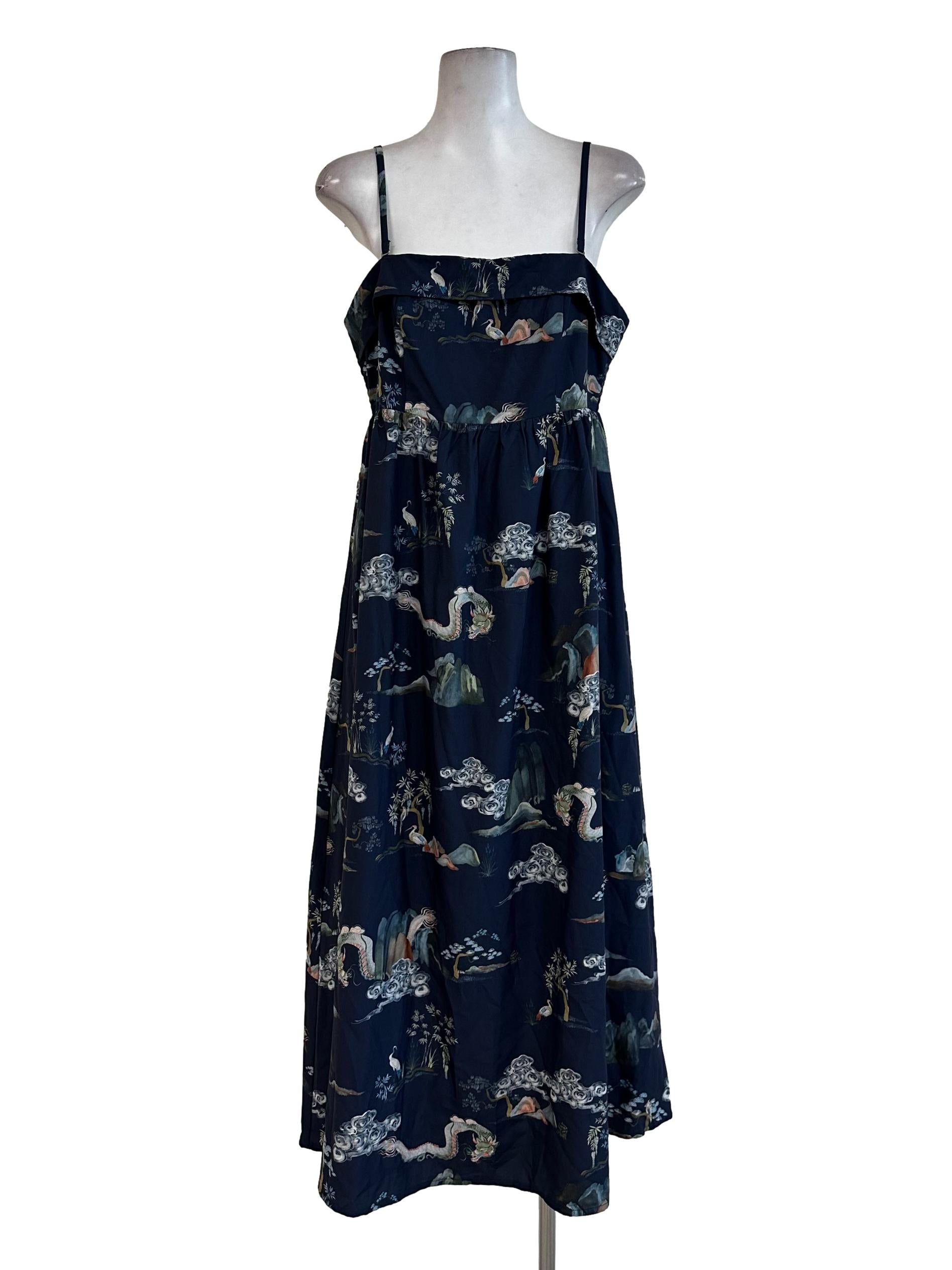 Bluish Grey Floral Pattern Maxi Dress