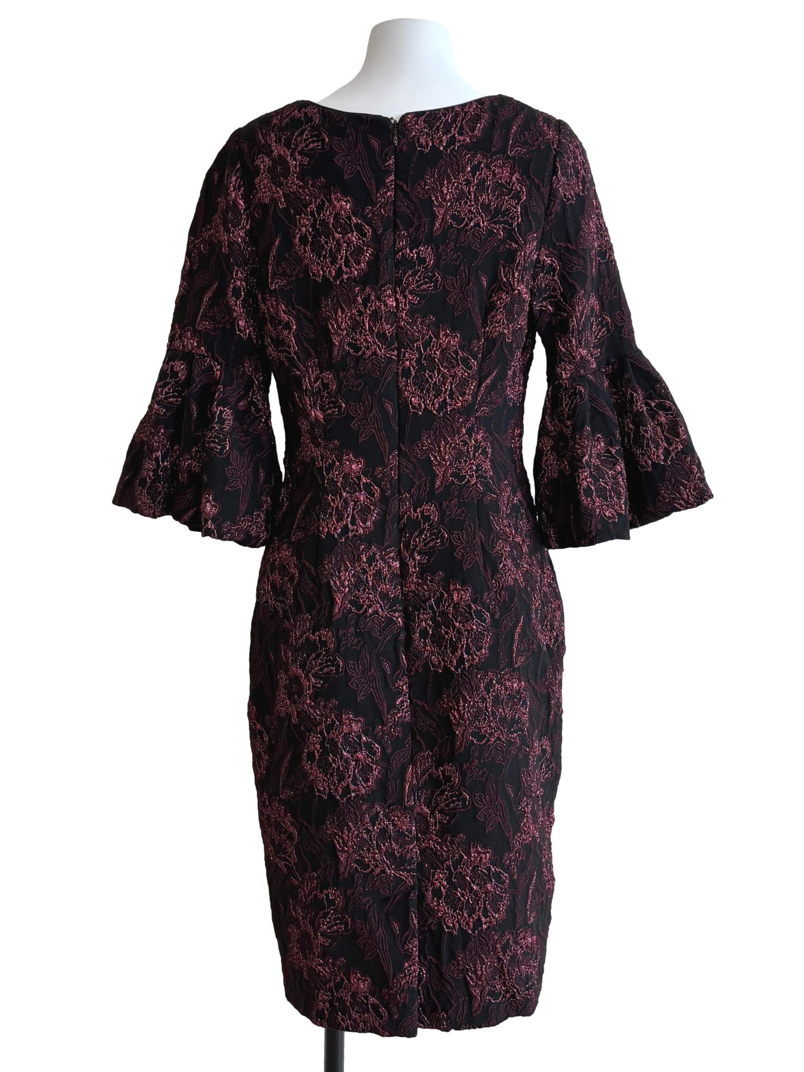 Black Rosewood Bell Sleeve Sheath Dress