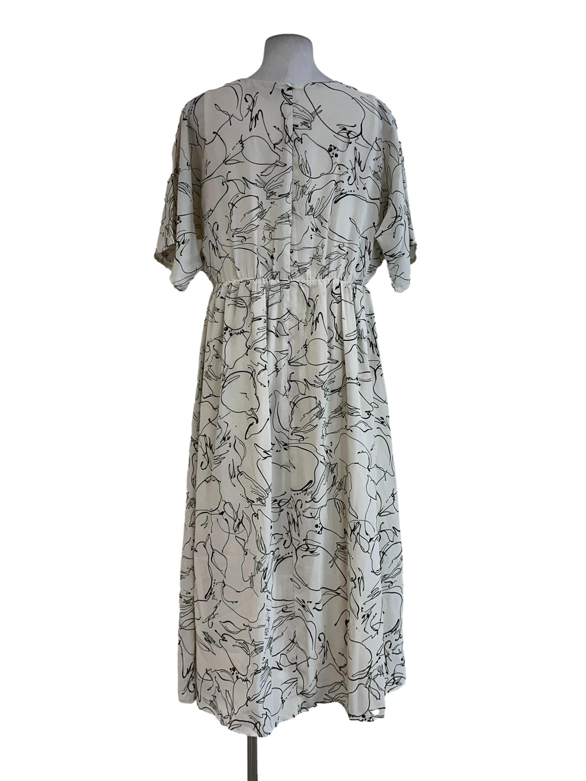 Off White Abstract Art Pattern V Neck Dress