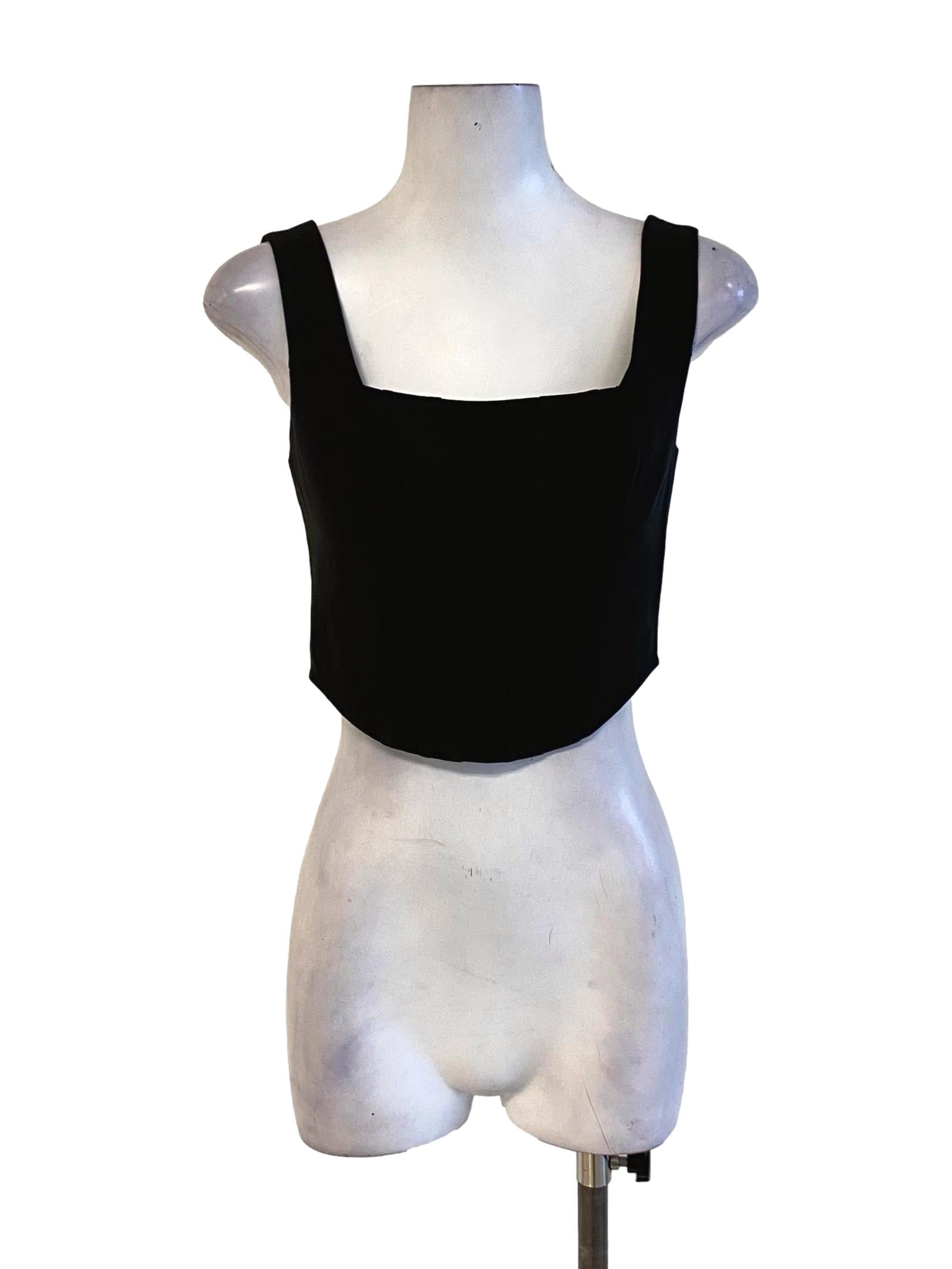 Rich Black Square Neck Zipped Cropped Top