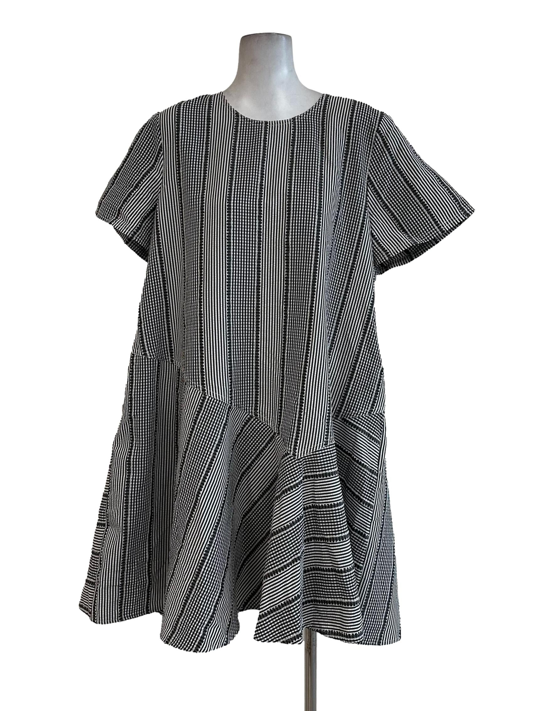 White Gingham Check Pattern Midi Dress