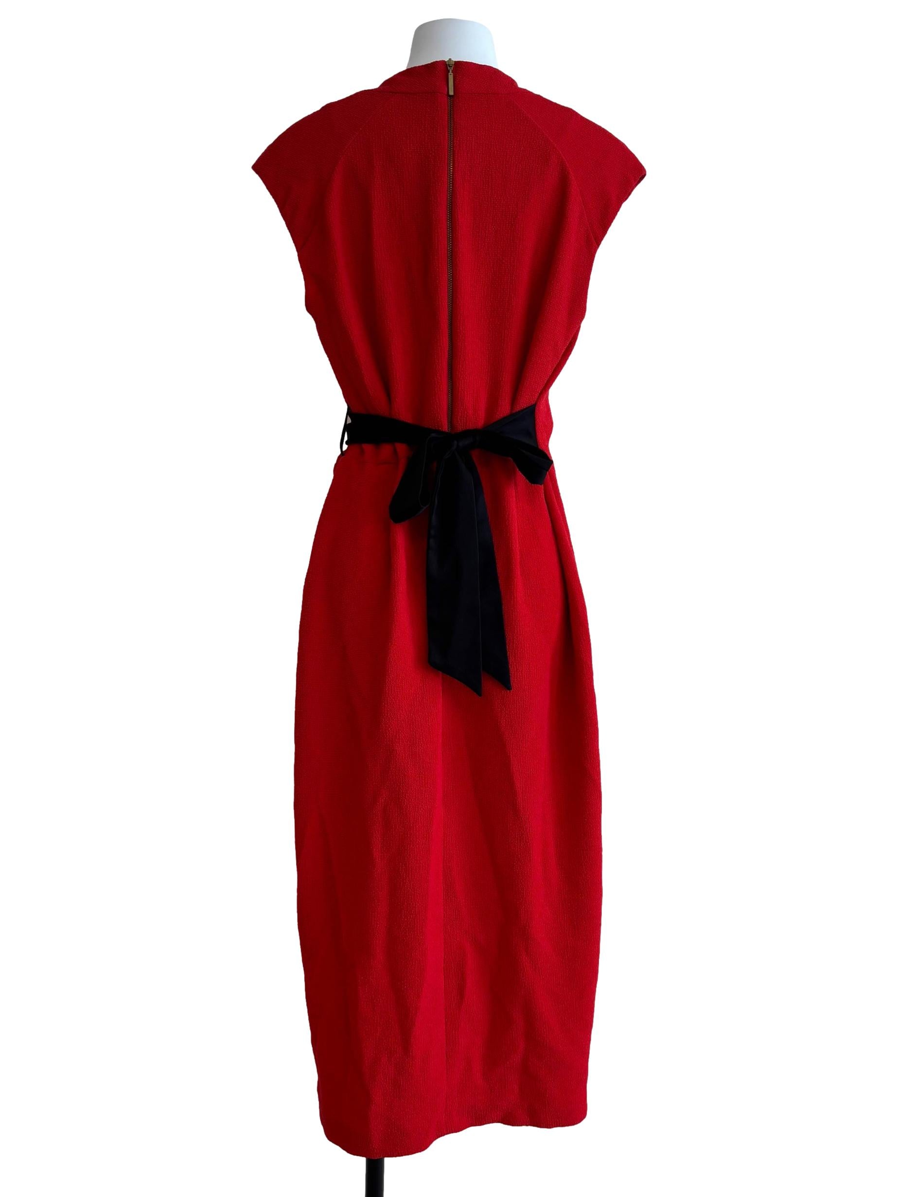 Apple Red Textured Surplice Dress