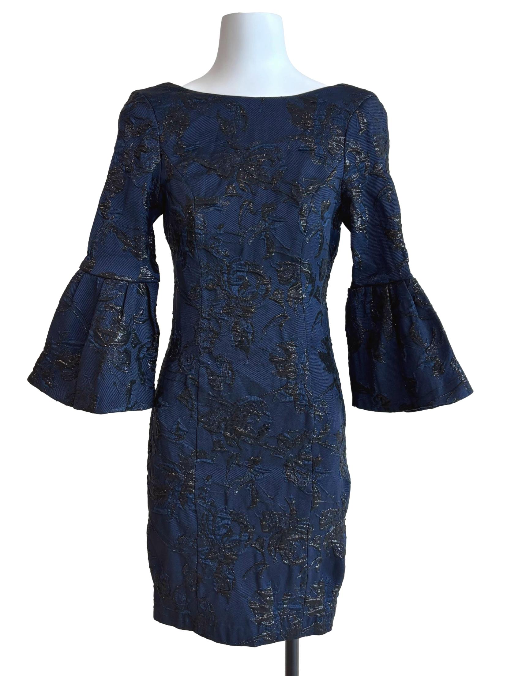 Navy Blue Bell Sleeve Sheath Dress