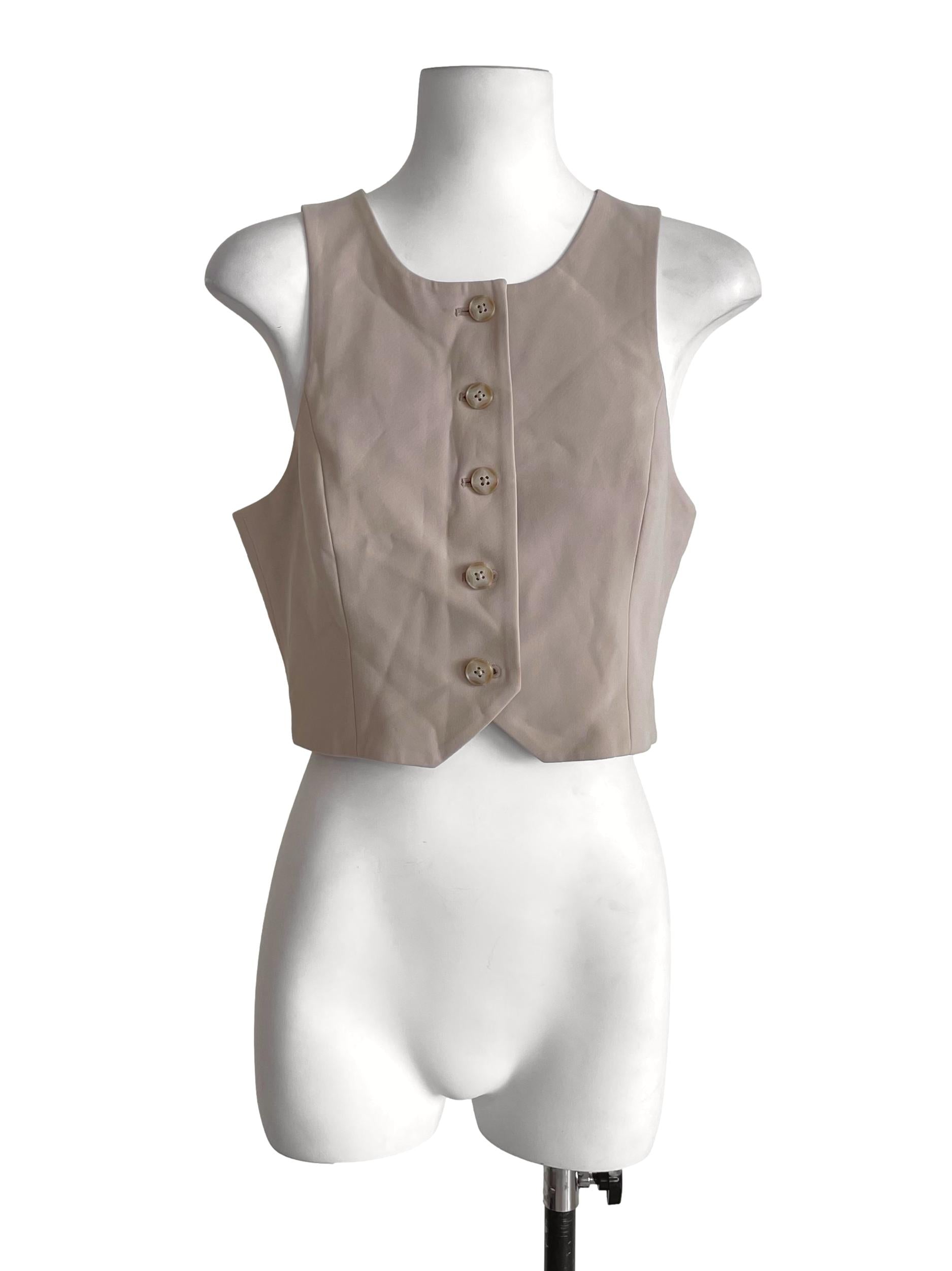 Beige Crop Suit Vest