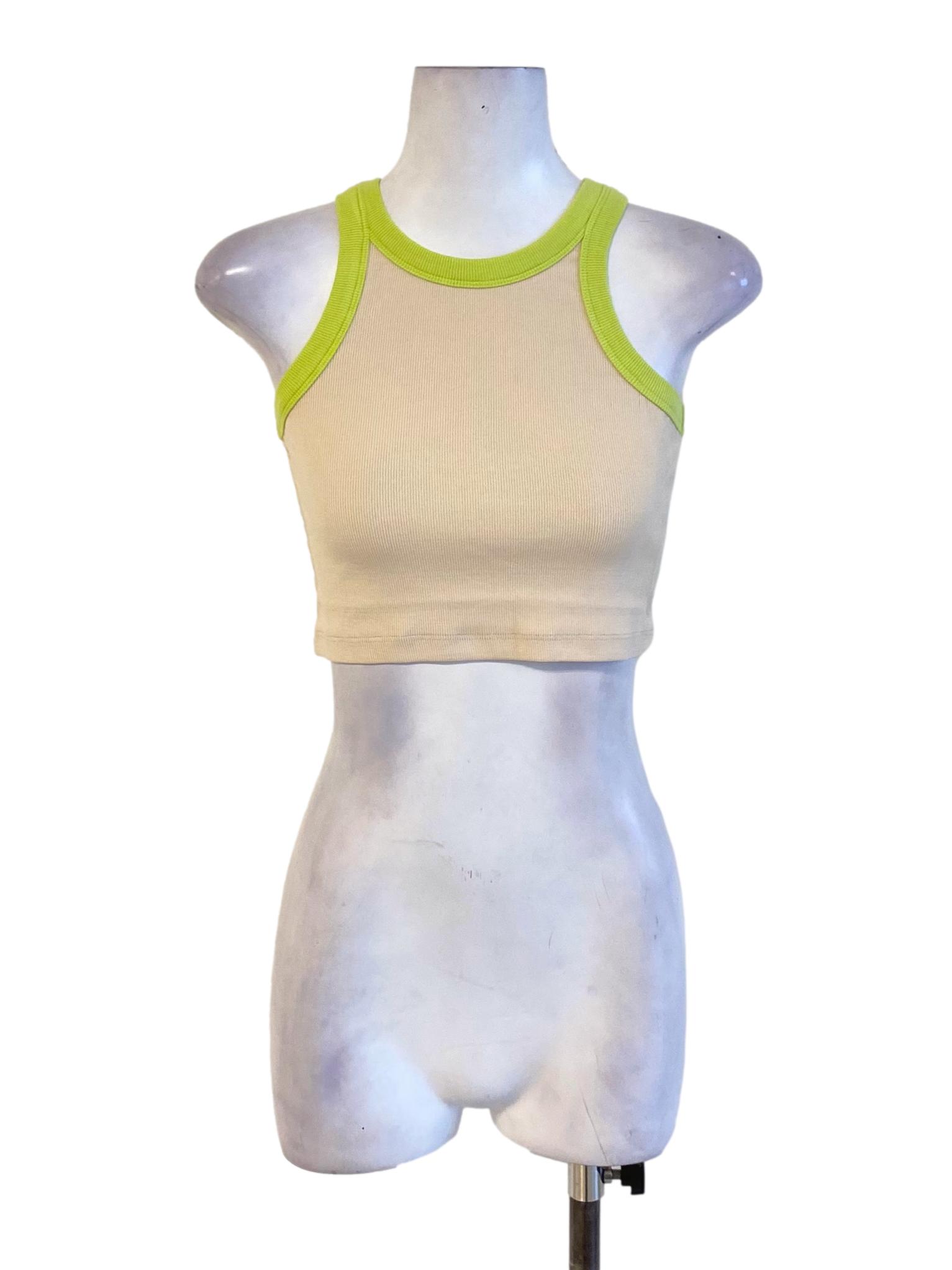 Light Beige Brown Green Lined Round Neck Knitted Fit Cropped Top TCL