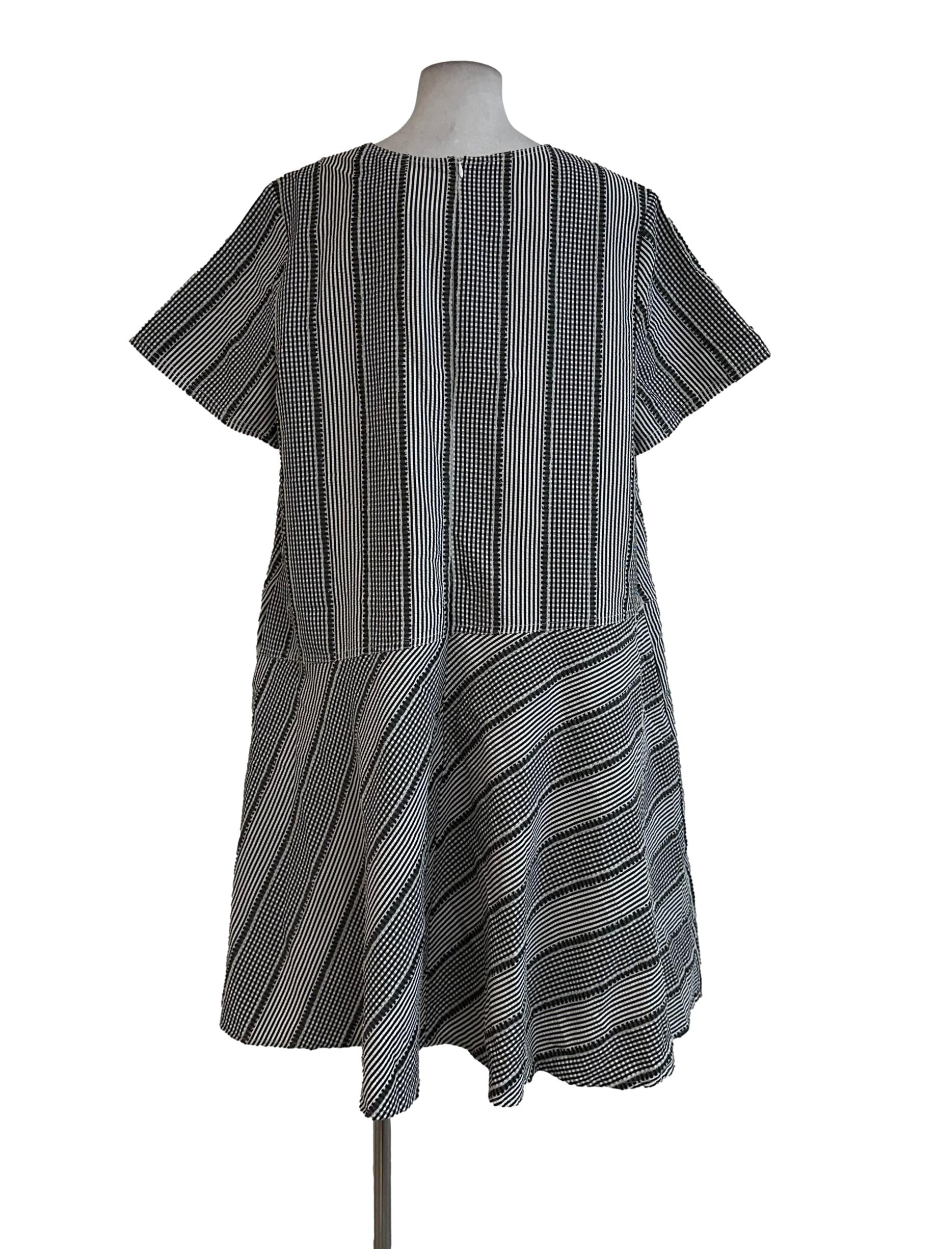 White Gingham Check Pattern Midi Dress