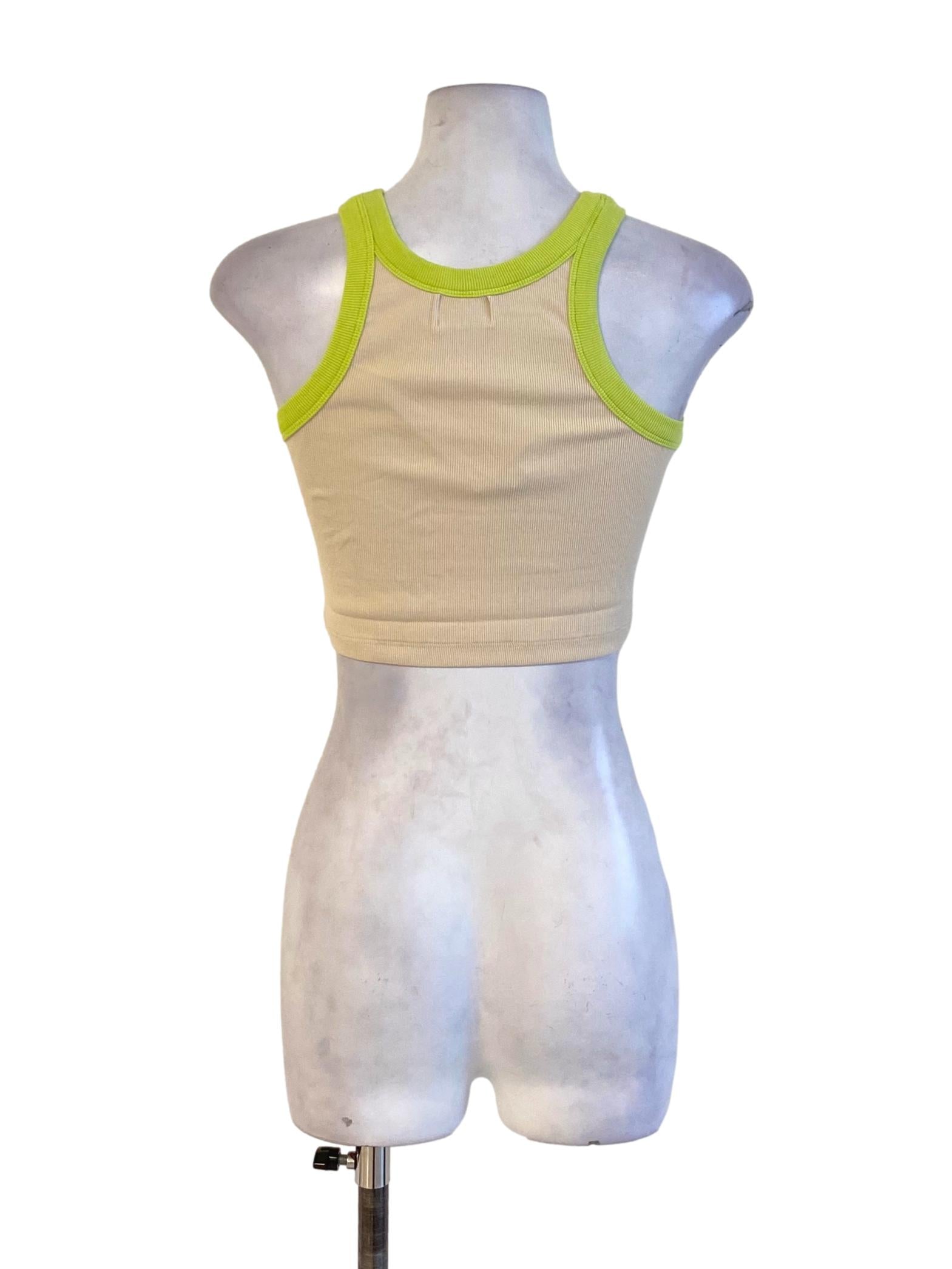 Light Beige Brown Green Lined Round Neck Knitted Fit Cropped Top TCL