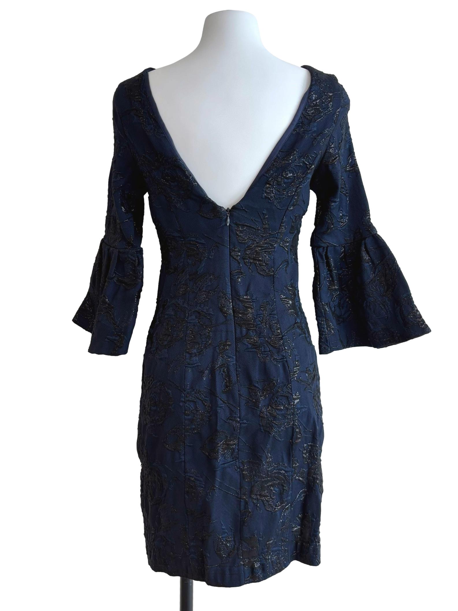 Navy Blue Bell Sleeve Sheath Dress