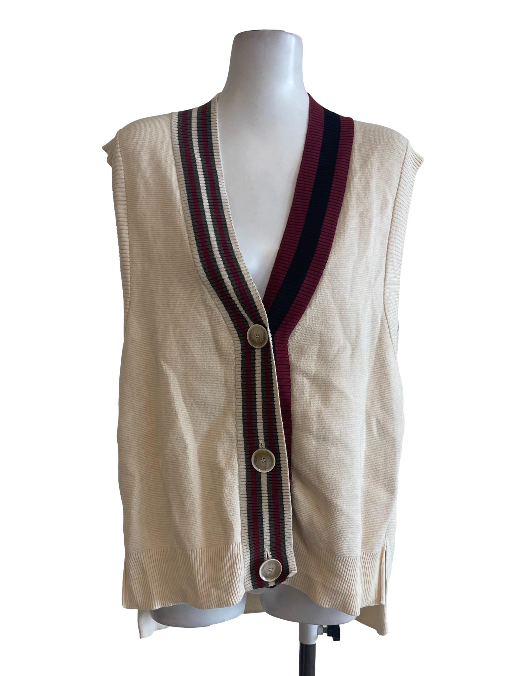Cream Lines Neck Knitted Vest