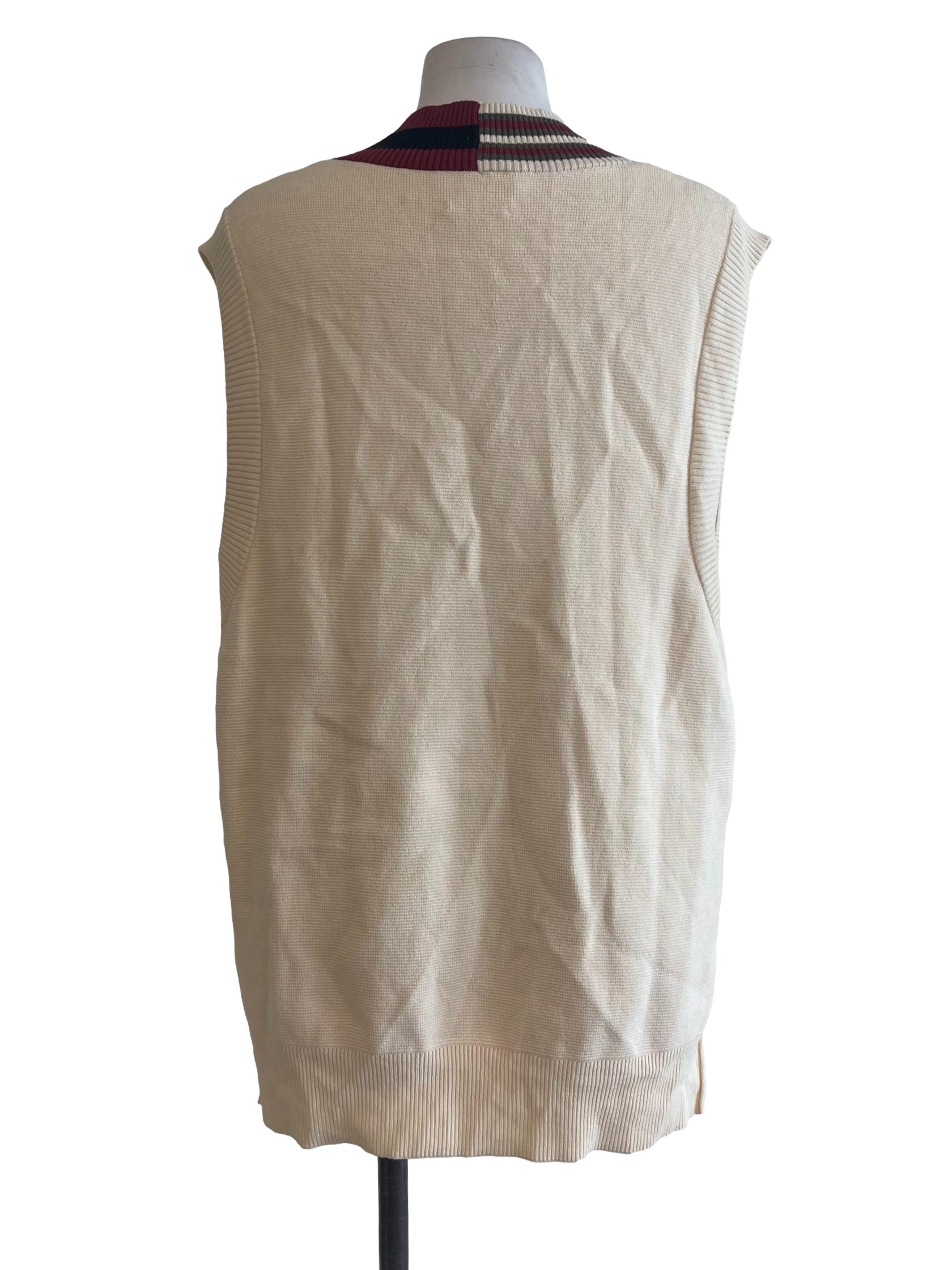 Cream Lines Neck Knitted Vest